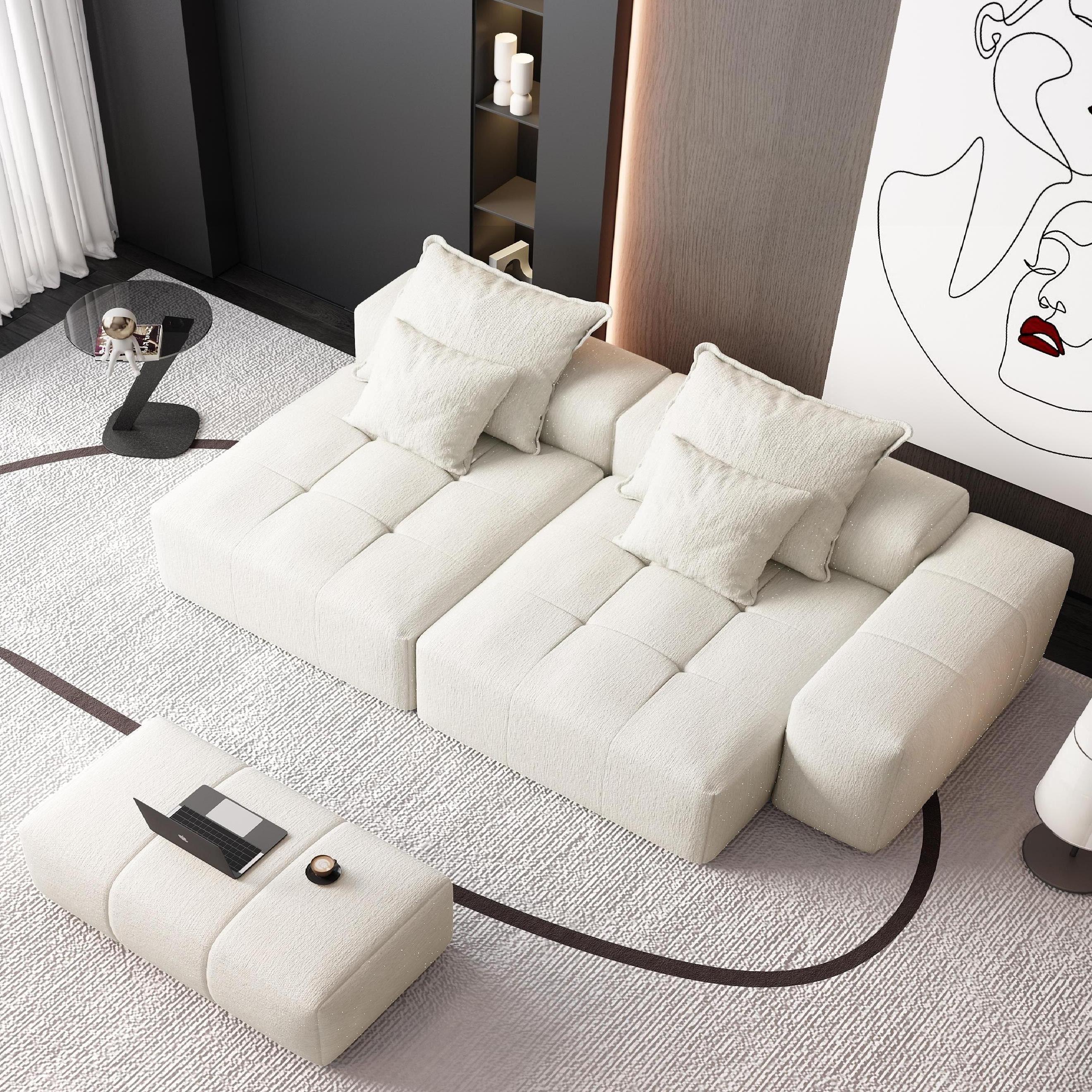 Oversized Modular Sectional Sofa with 2 Chaise Lounge, 4 Pillows, Beige - Image 4