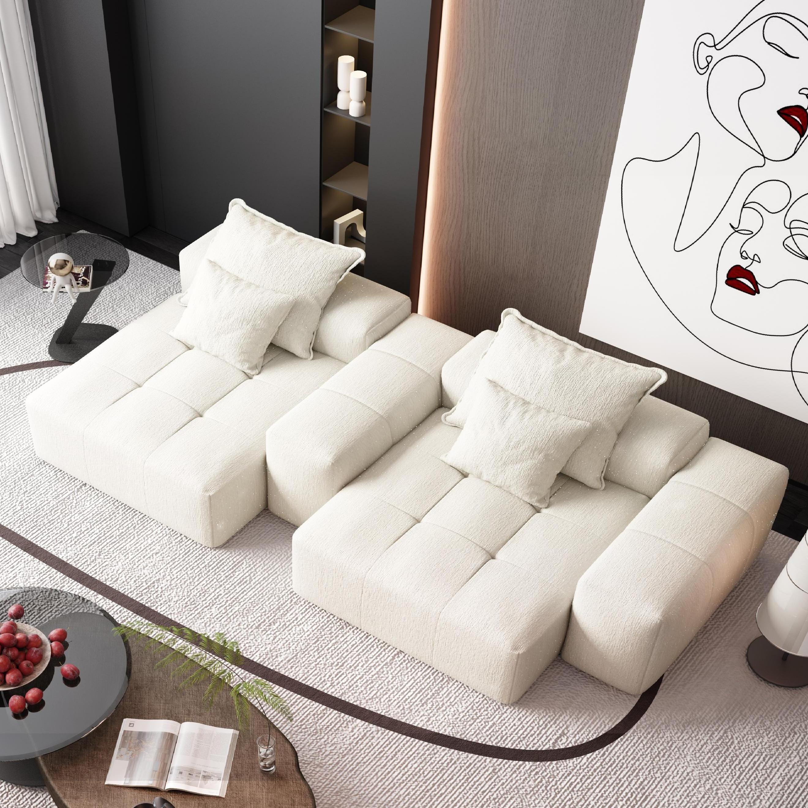 Oversized Modular Sectional Sofa with 2 Chaise Lounge, 4 Pillows, Beige - Image 5