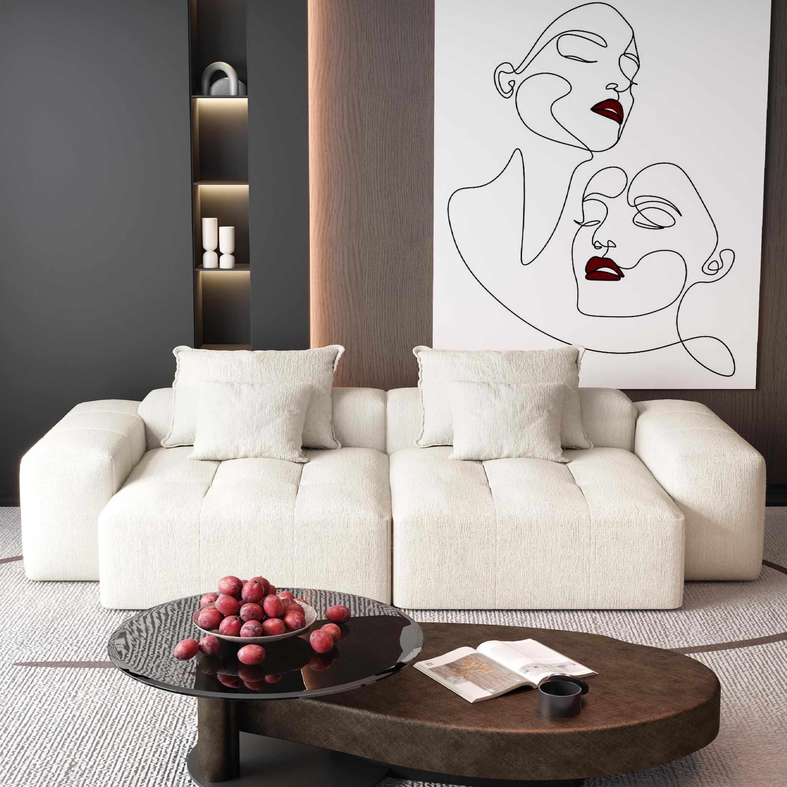 Oversized Modular Sectional Sofa with 2 Chaise Lounge, 4 Pillows, Beige - Image 6