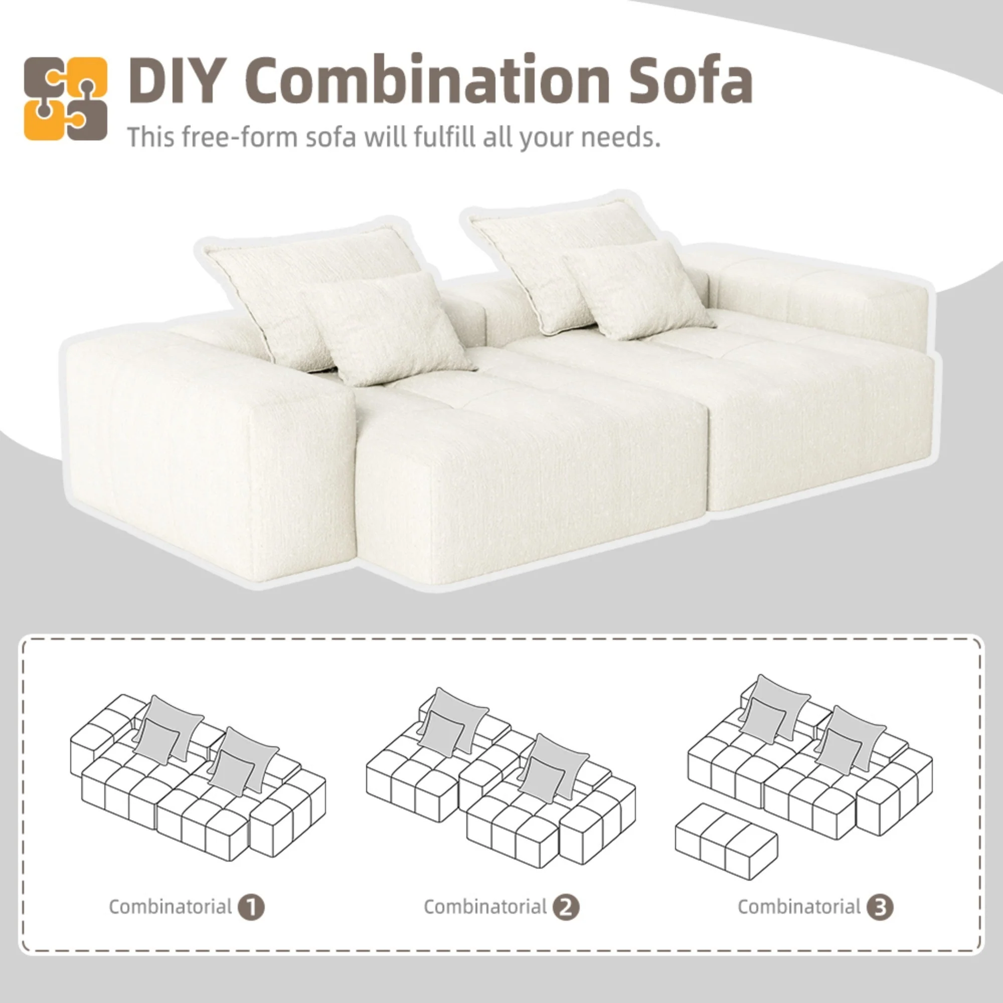 Oversized Modular Sectional Sofa with 2 Chaise Lounge, 4 Pillows, Beige - Image 9
