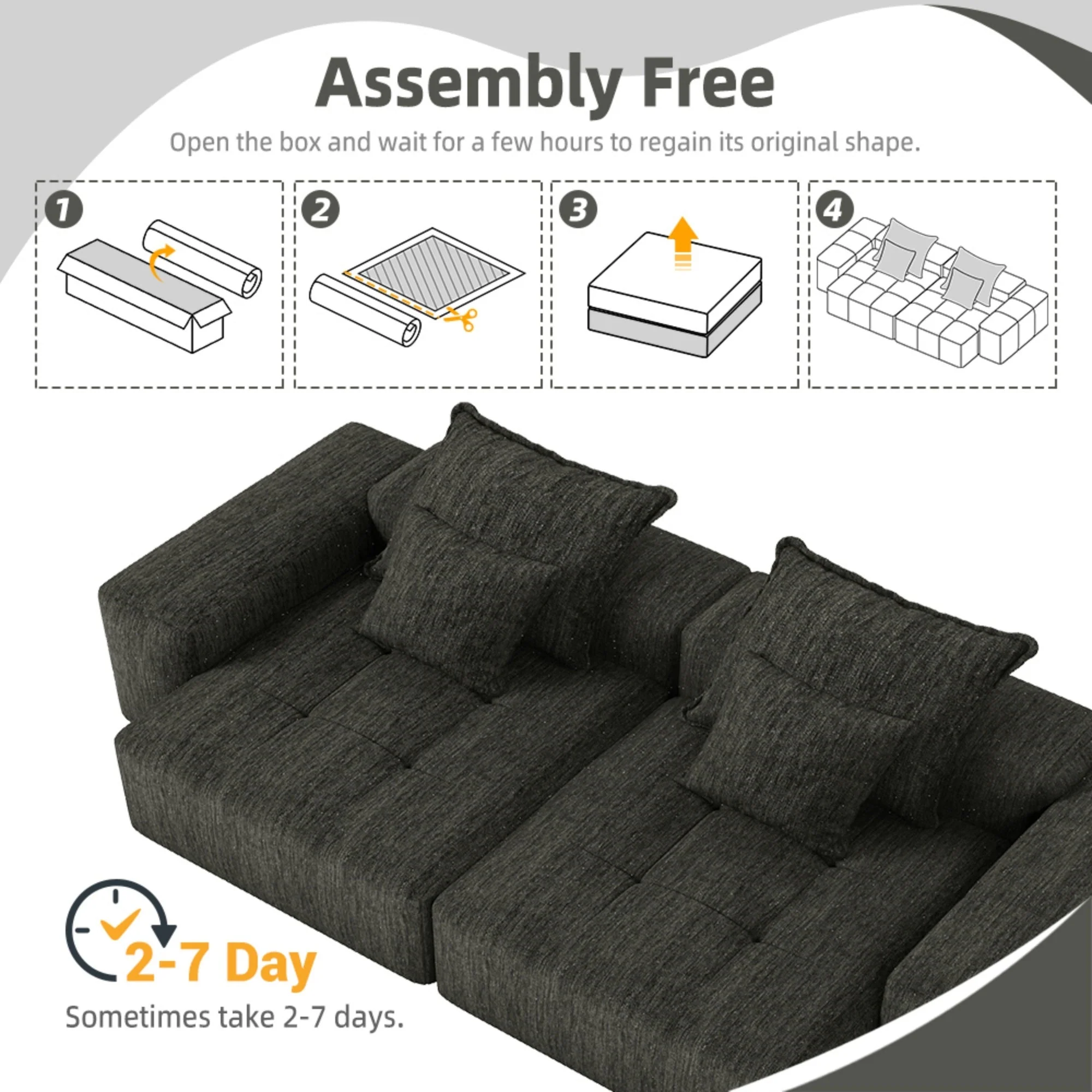 Oversized Modular Sectional Sofa with 2 Chaise Lounge, 4 Pillows, Black - Image 12