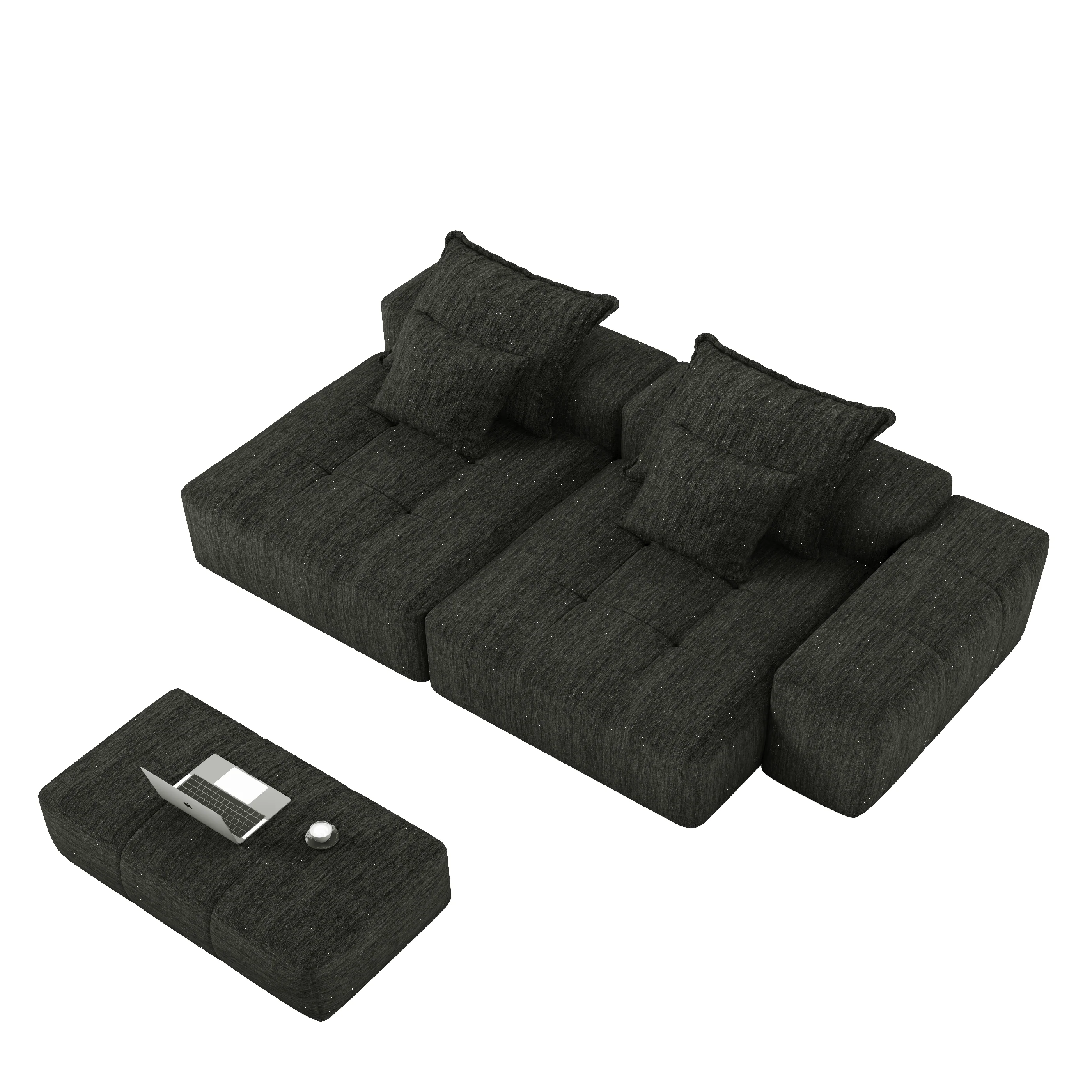 Oversized Modular Sectional Sofa with 2 Chaise Lounge, 4 Pillows, Black - Image 15