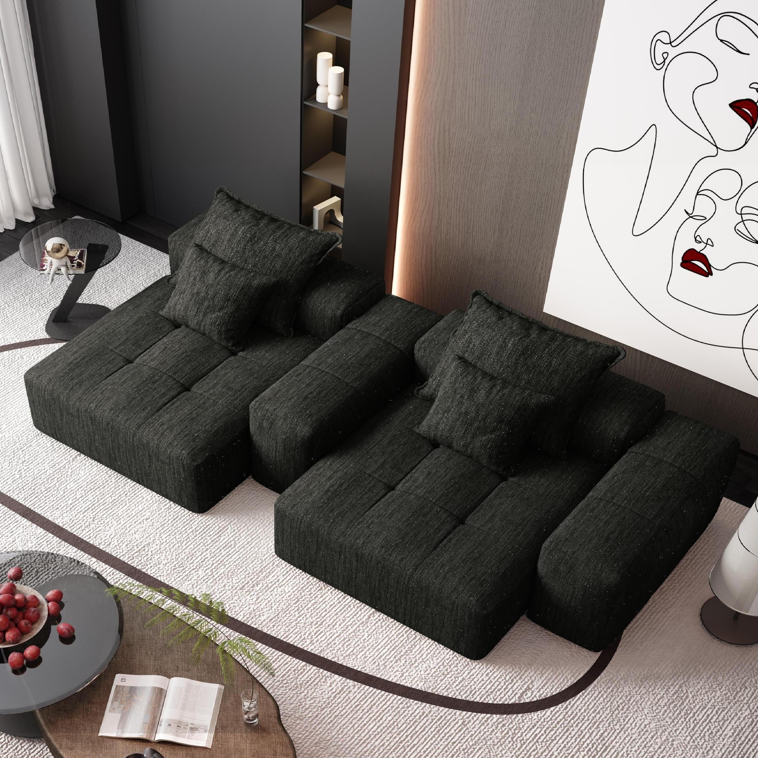 Oversized Modular Sectional Sofa with 2 Chaise Lounge, 4 Pillows, Black - Image 6