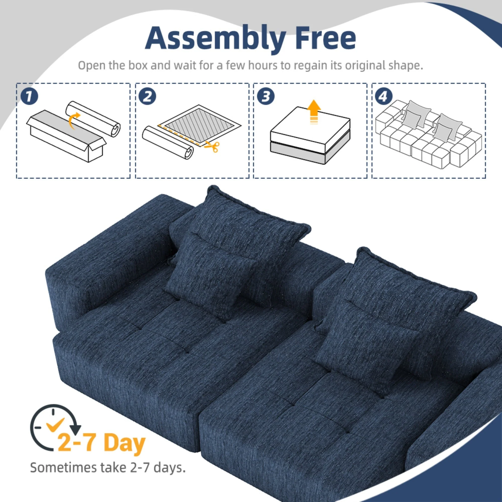 Oversized Modular Sectional Sofa with 2 Chaise Lounge, Blue - Image 12