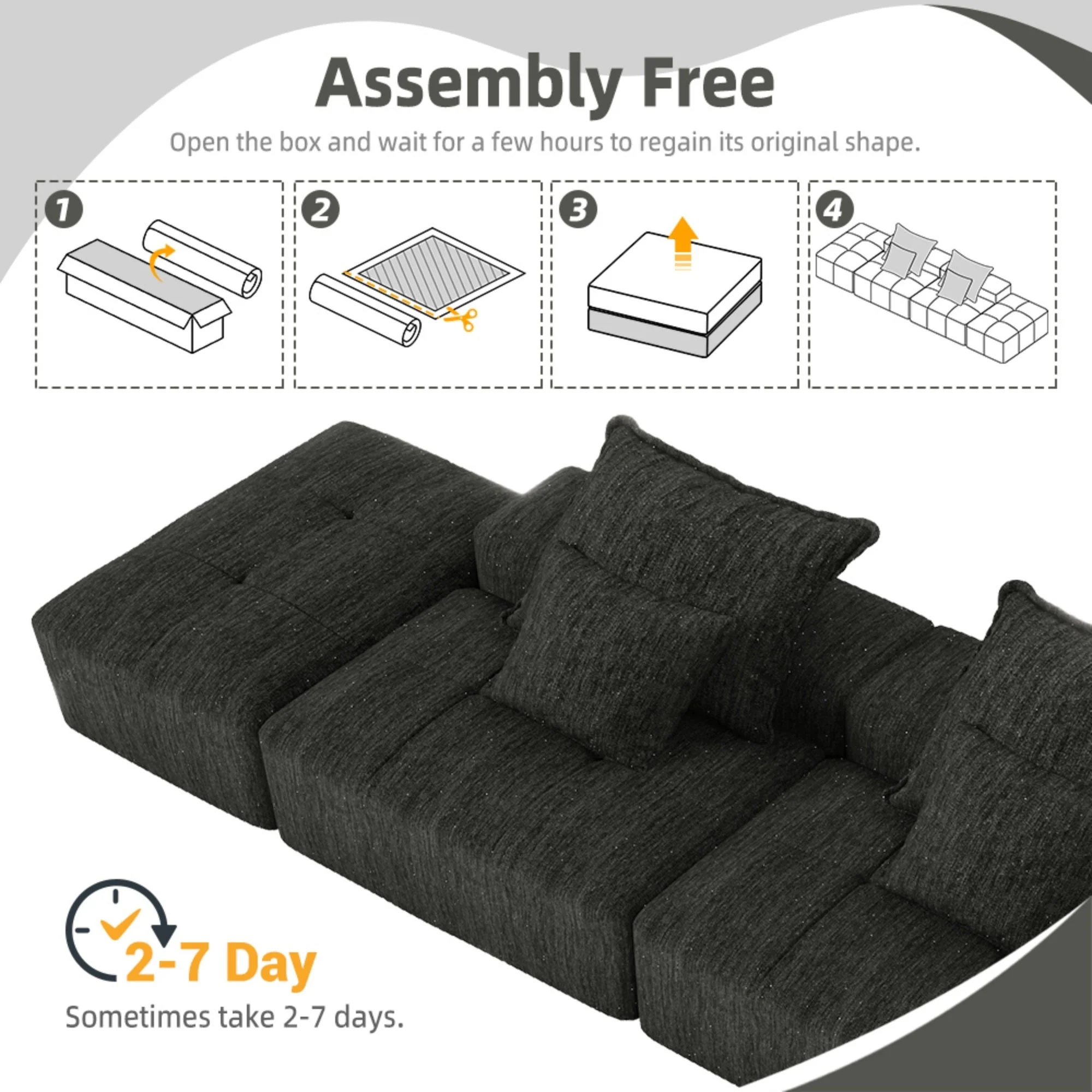 Oversized Modular Sectional Sofa with 2 Ottoman, Black - Image 15