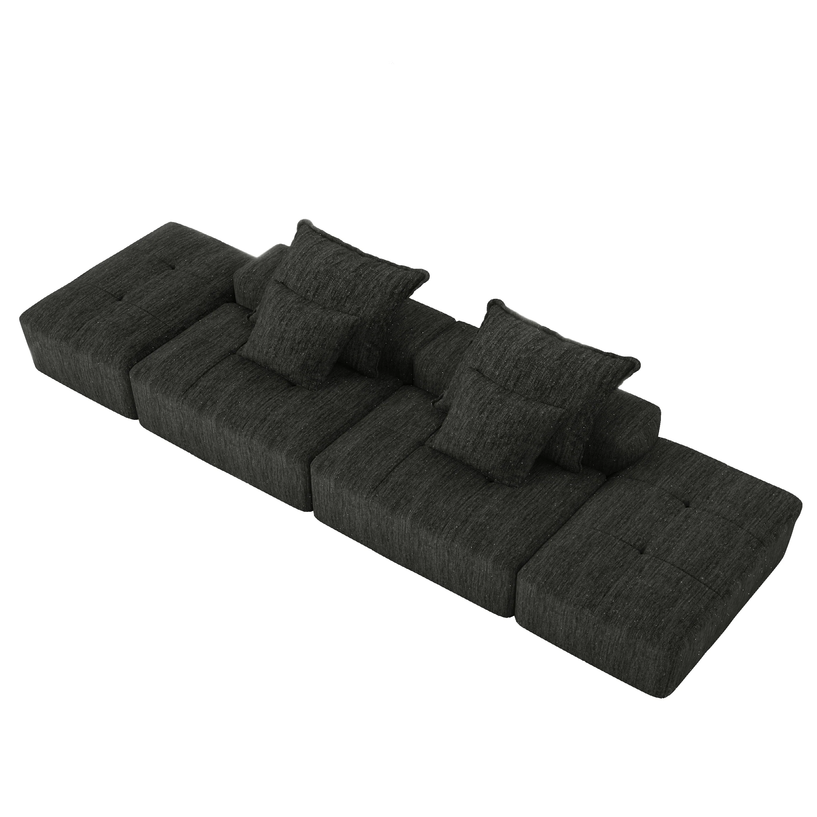 Oversized Modular Sectional Sofa with 2 Ottoman, Black - Image 3