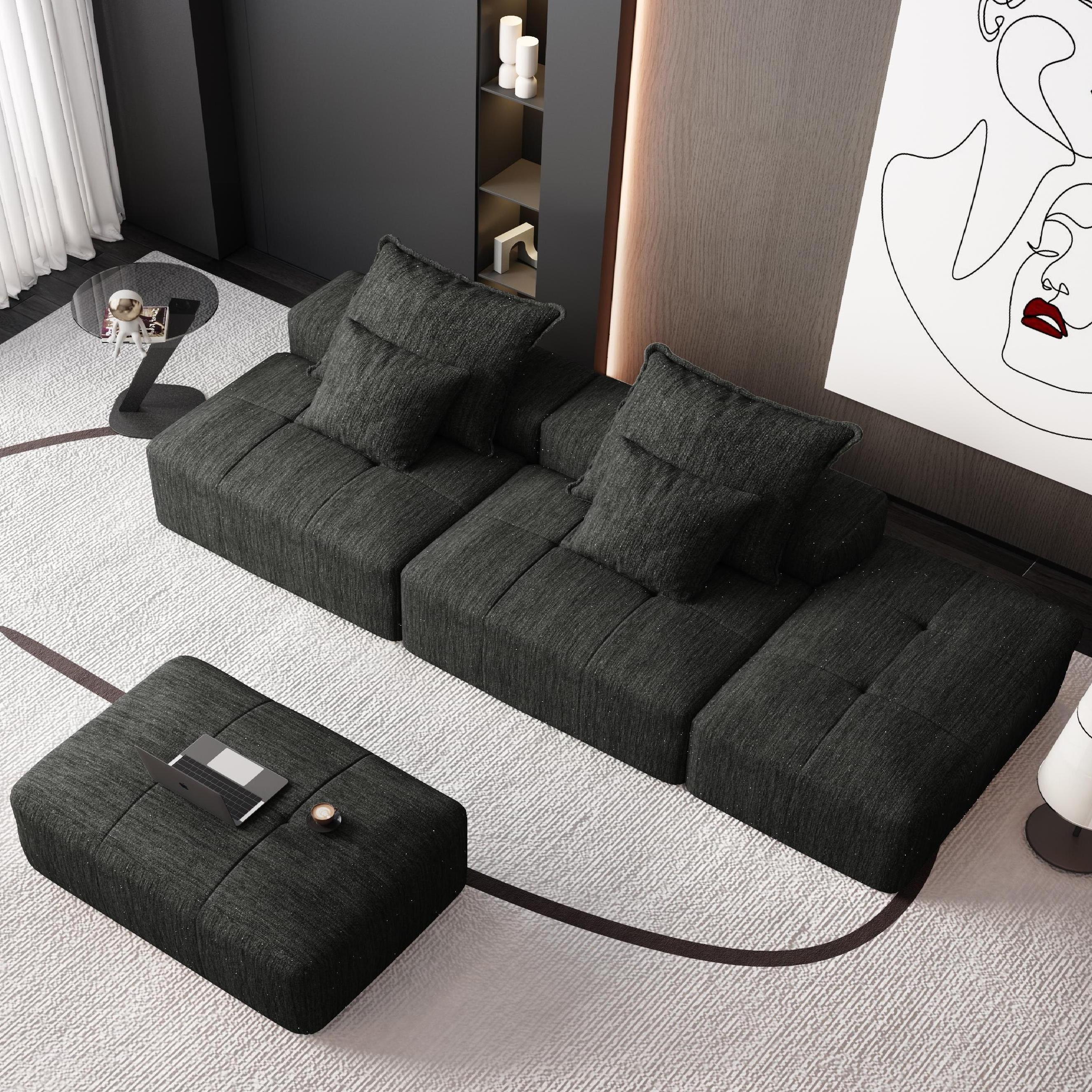 Oversized Modular Sectional Sofa with 2 Ottoman, Black - Image 5