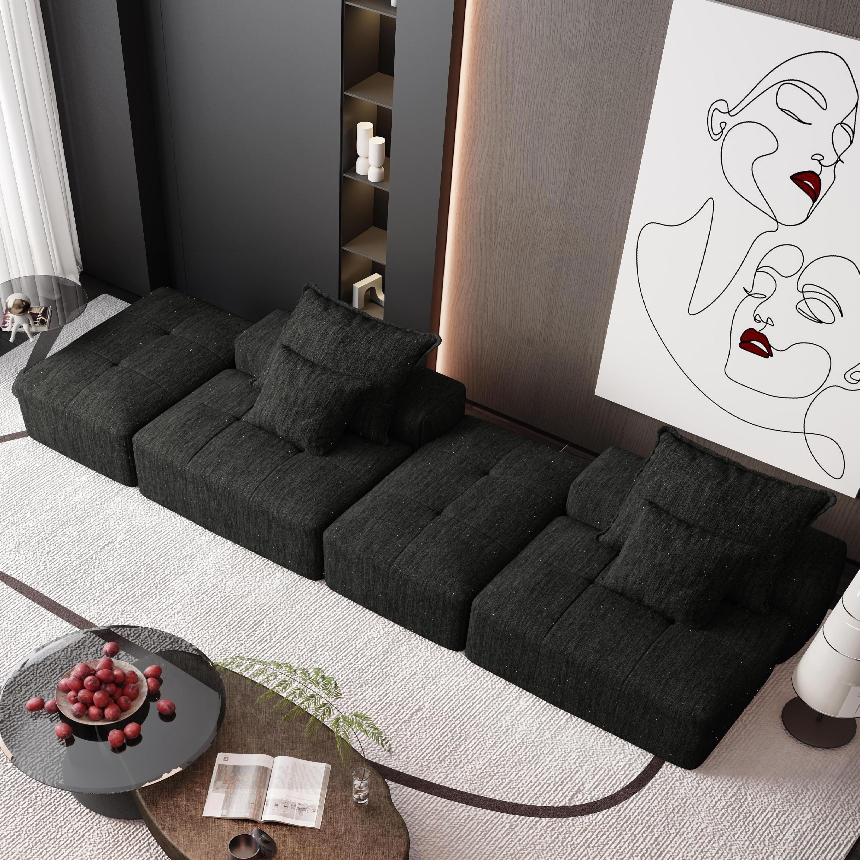 Oversized Modular Sectional Sofa with 2 Ottoman, Black - Image 6
