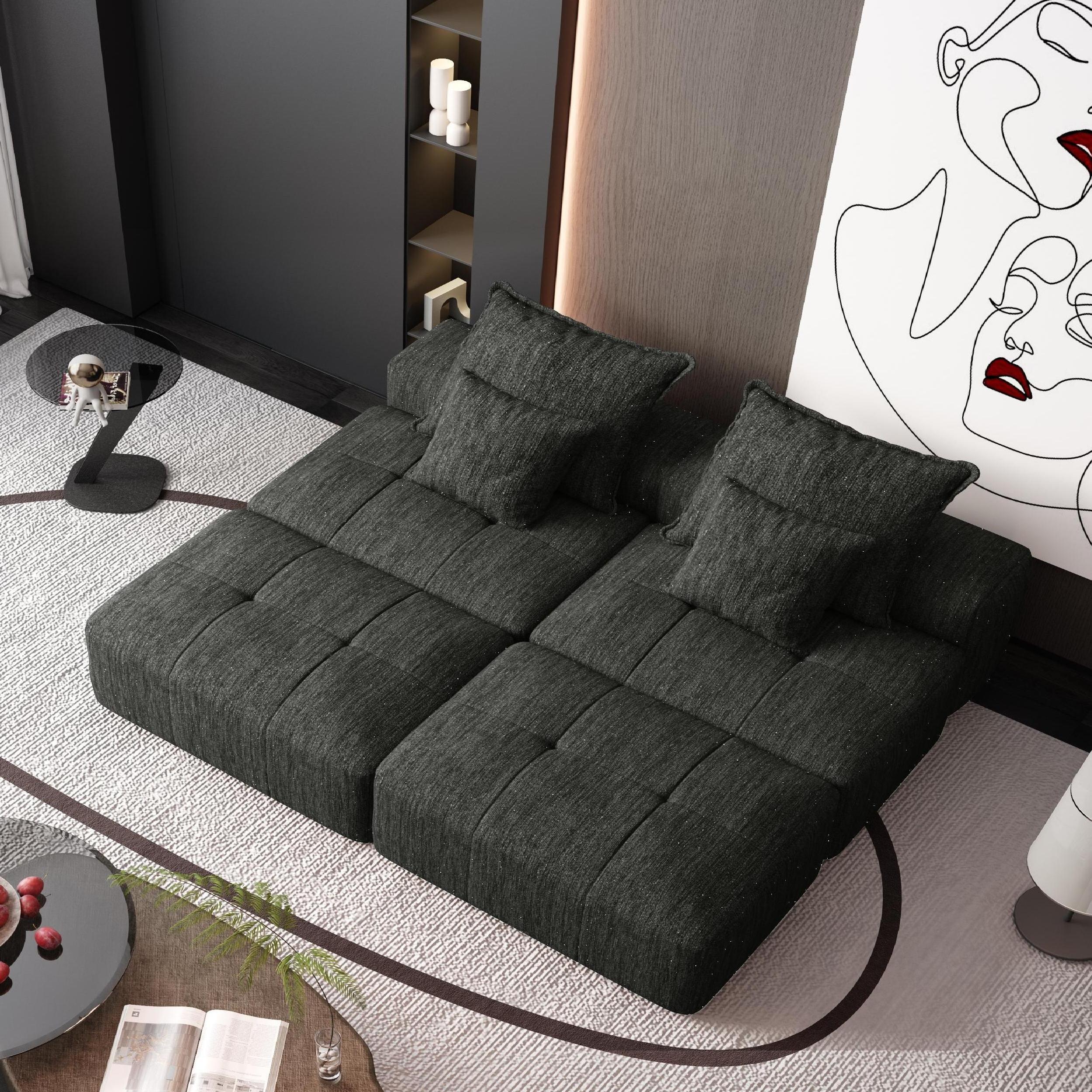 Oversized Modular Sectional Sofa with 2 Ottoman, Black - Image 7