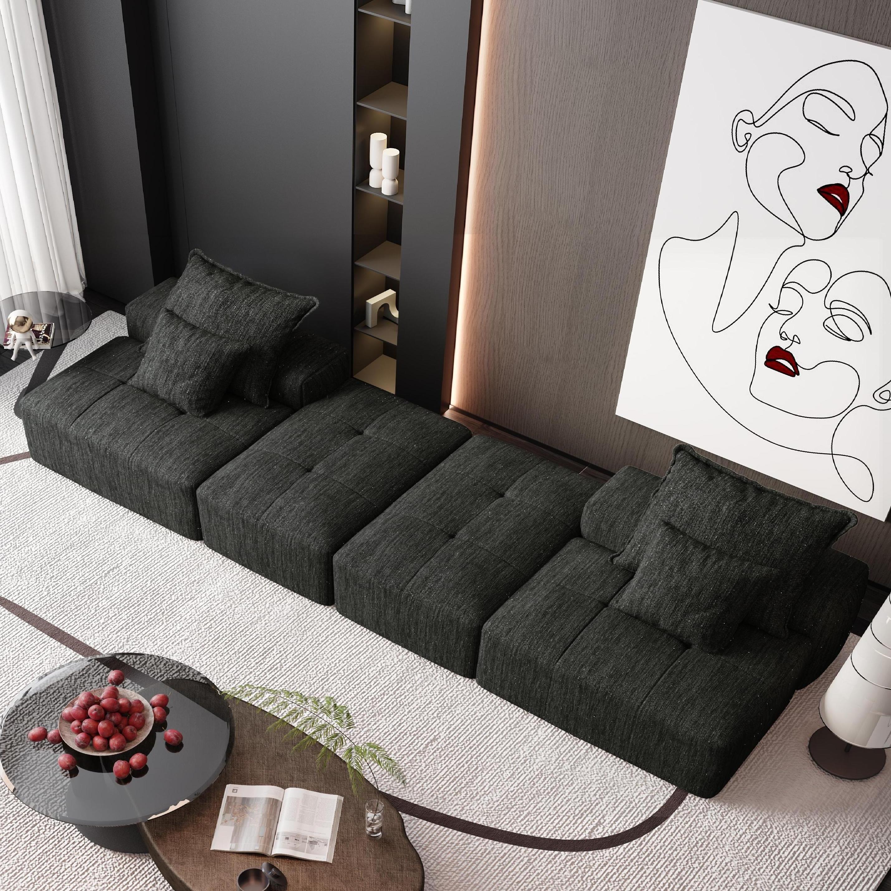 Oversized Modular Sectional Sofa with 2 Ottoman, Black - Image 8