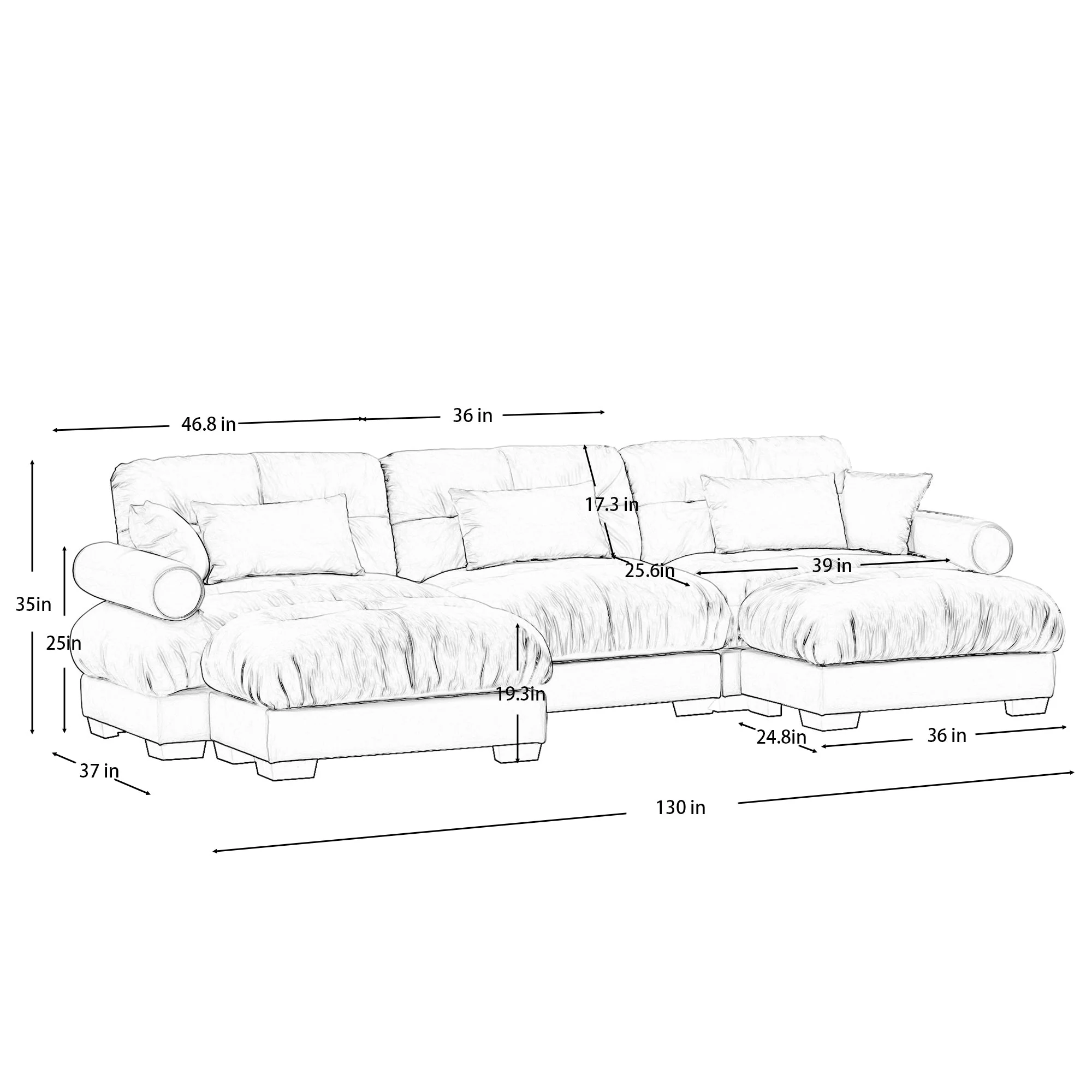 U Shape Modular Sectional Sofa Couch with Two Ottomans, Blue Velvet - Image 3