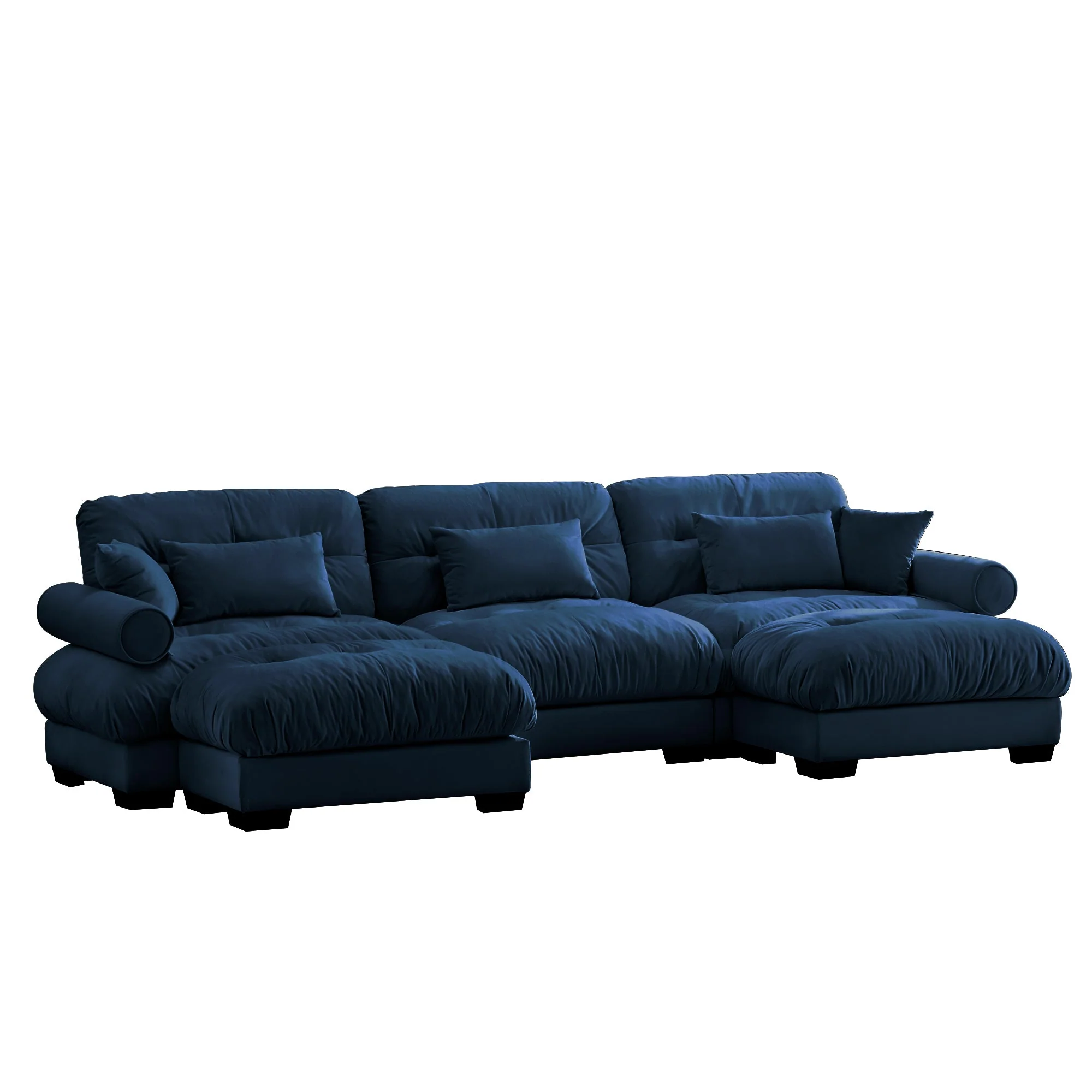U Shape Modular Sectional Sofa Couch with Two Ottomans, Blue Velvet - Image 6