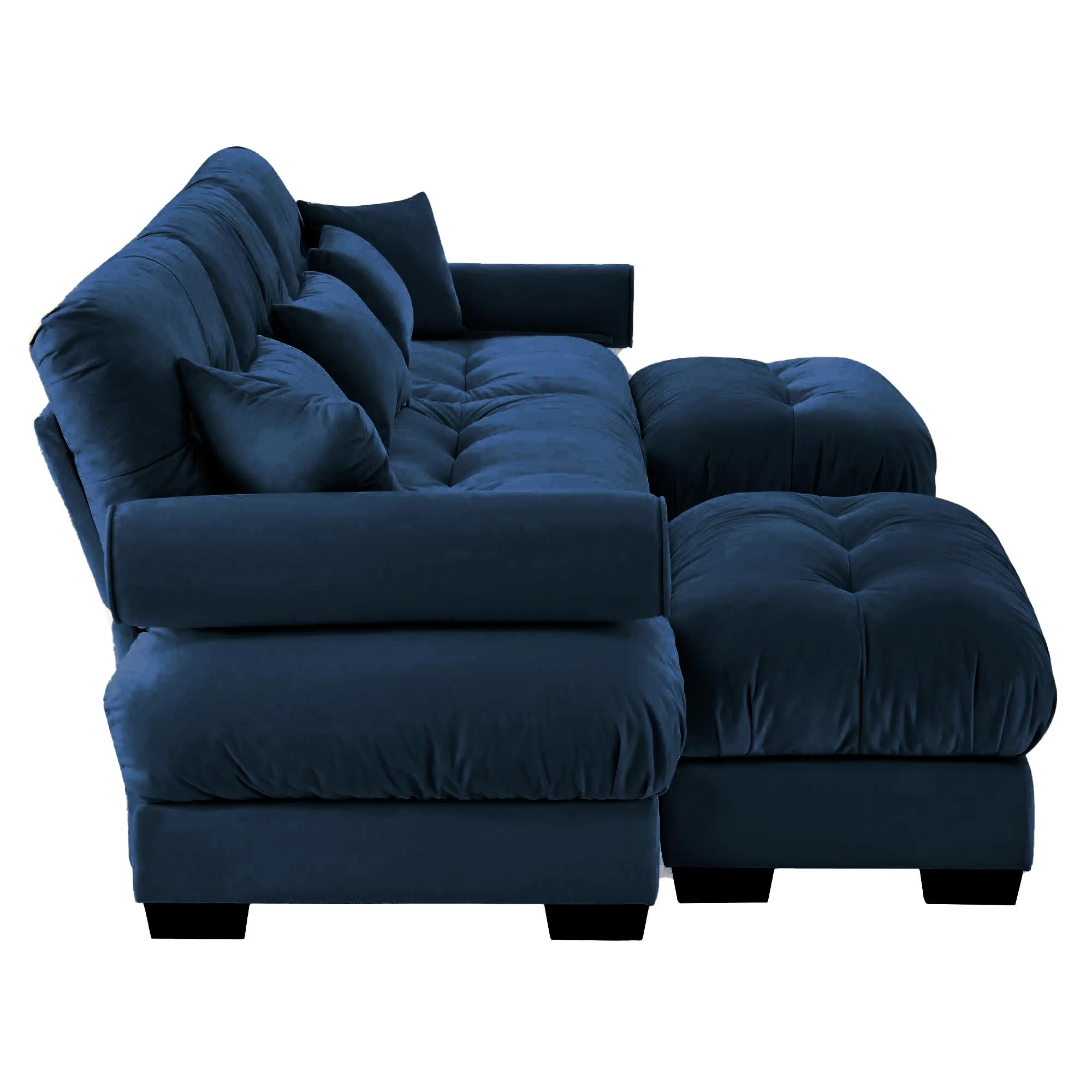 U Shape Modular Sectional Sofa Couch with Two Ottomans, Blue Velvet - Image 9