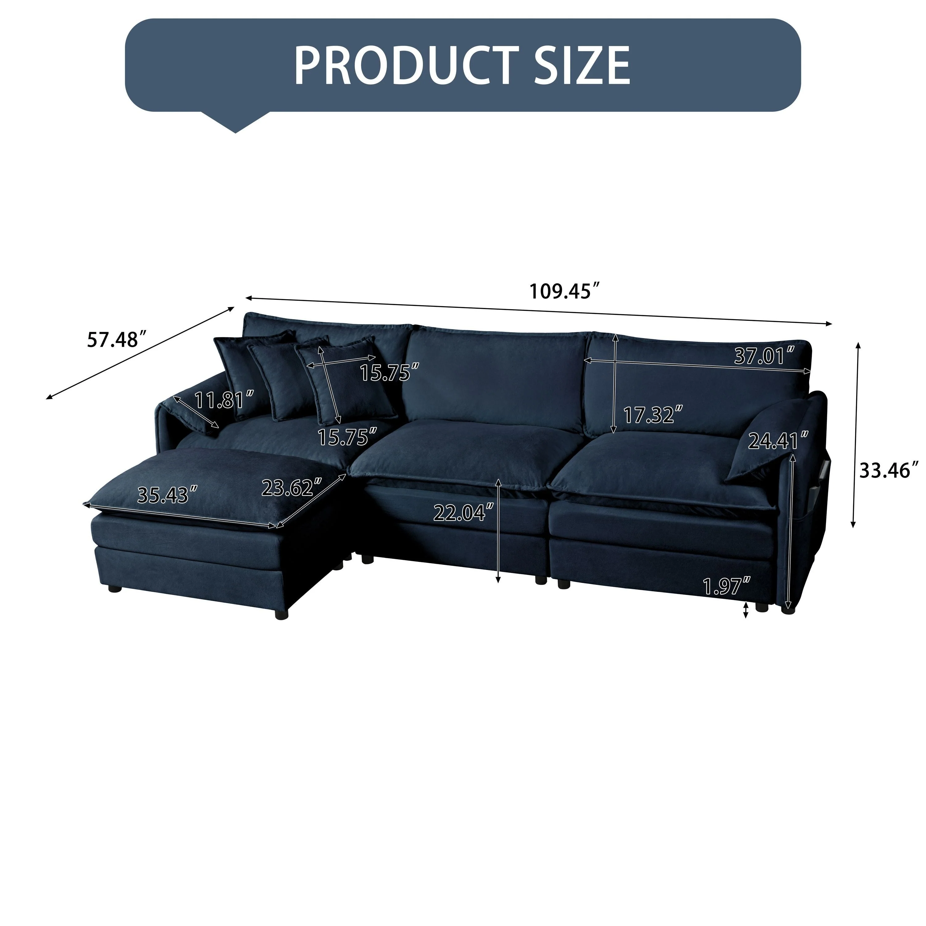 Modular Sectional Sofa, L Shaped Couch Set with Ottoman, Chenille, Blue - Image 3