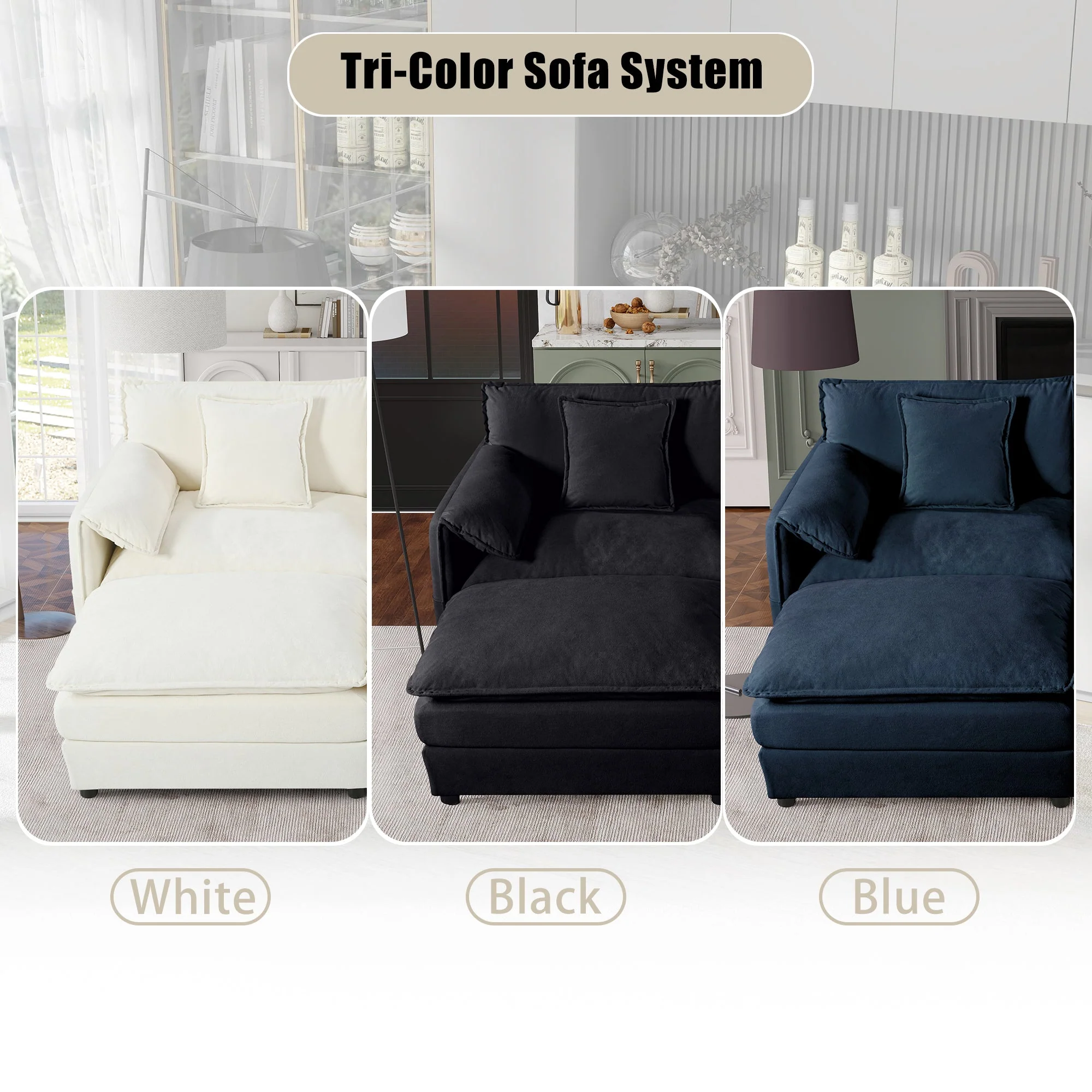 Modular Sectional Sofa, L Shaped Couch Set with Ottoman, Chenille, Blue - Image 9