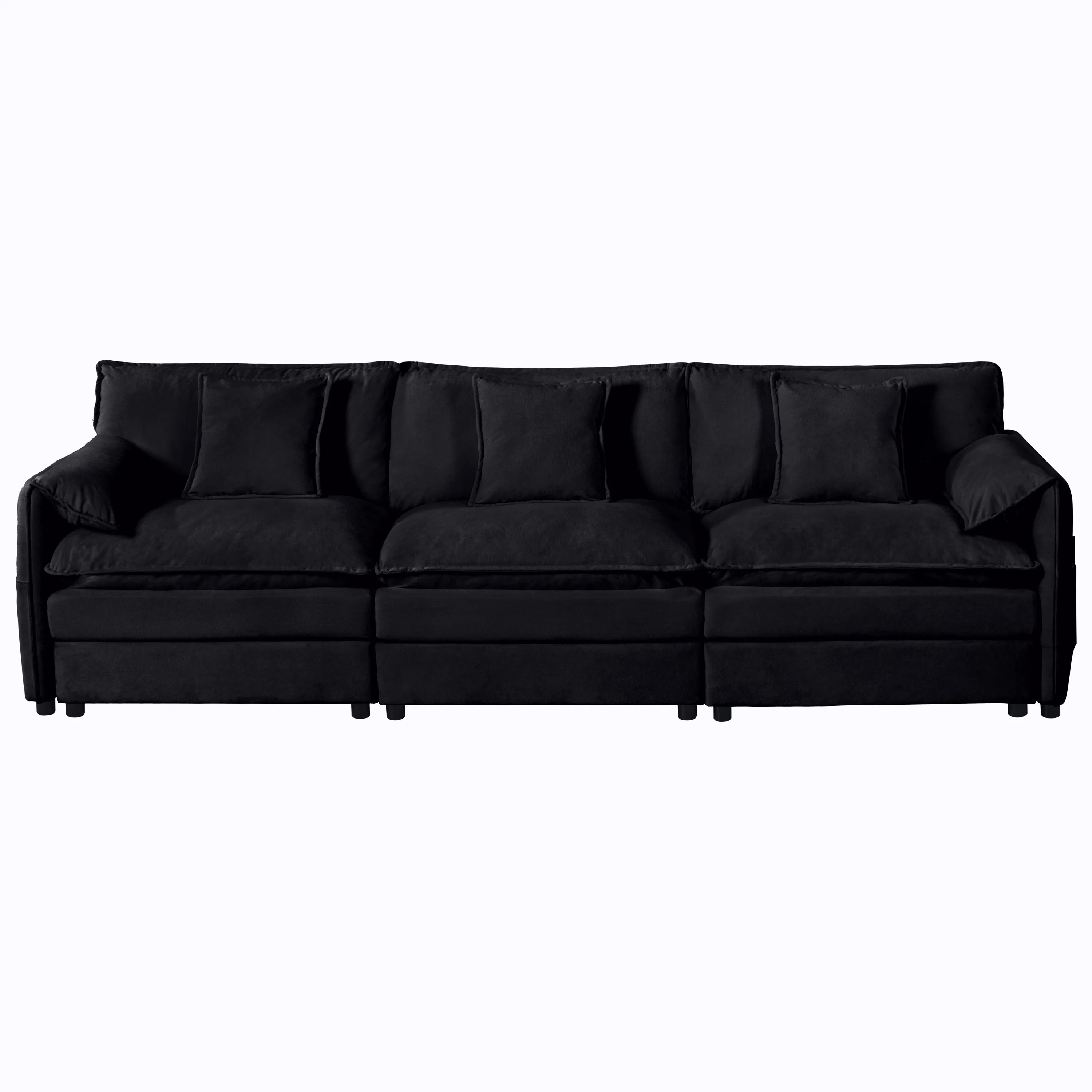 Modular Sectional Sofa, L Shaped Couch Set with Ottoman in Black - Image 10