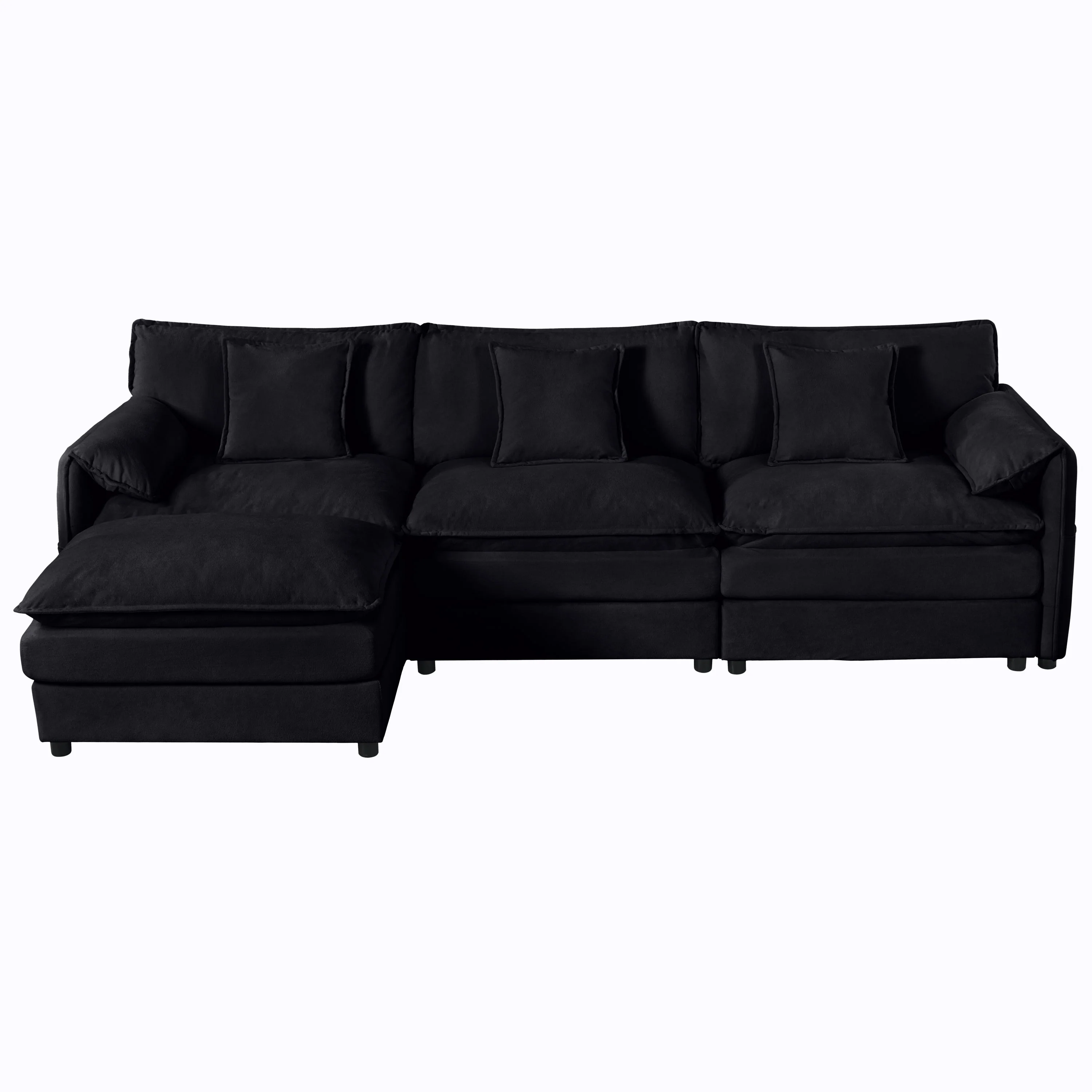 Modular Sectional Sofa, L Shaped Couch Set with Ottoman in Black - Image 2