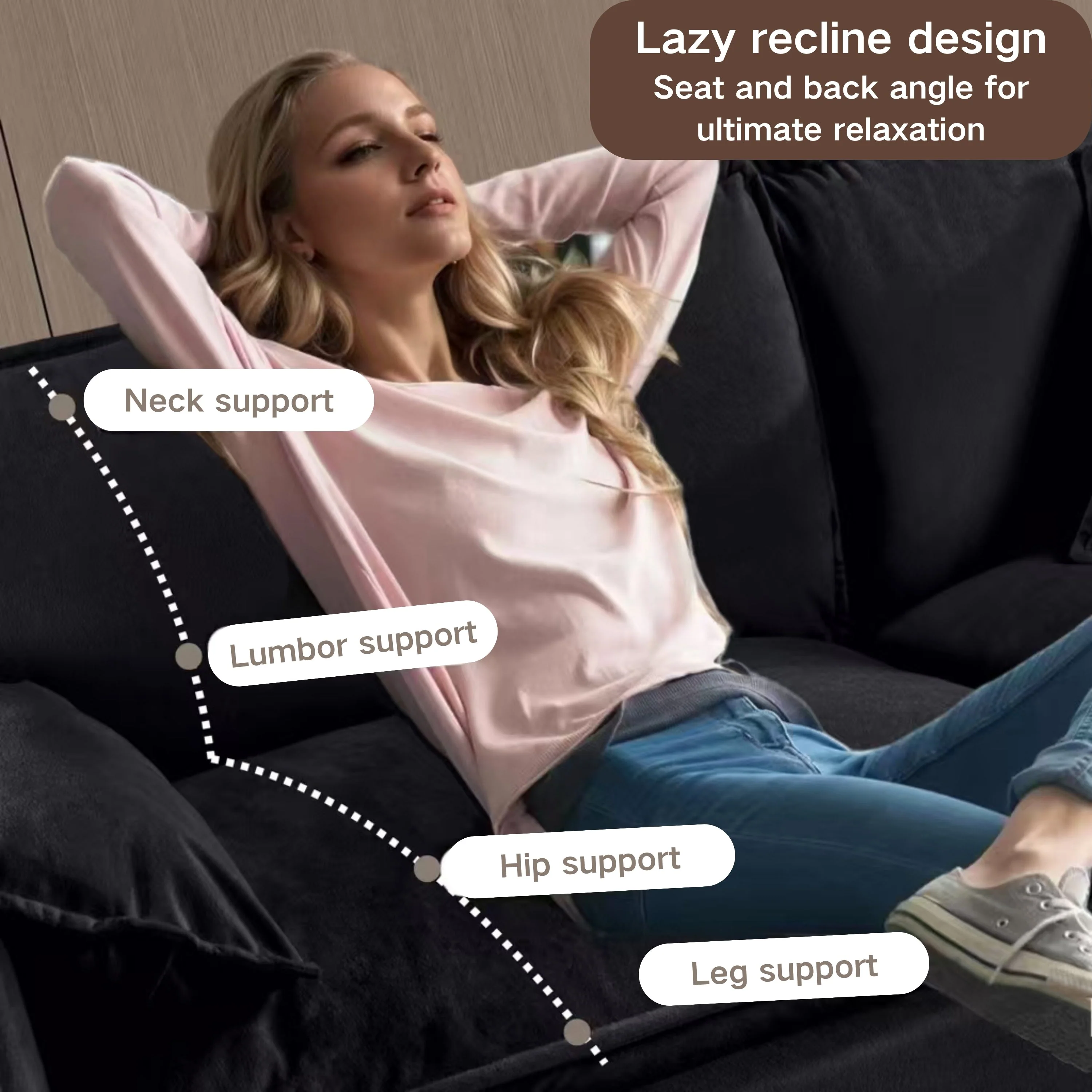 Modular Sectional Sofa, L Shaped Couch Set with Ottoman in Black - Image 4