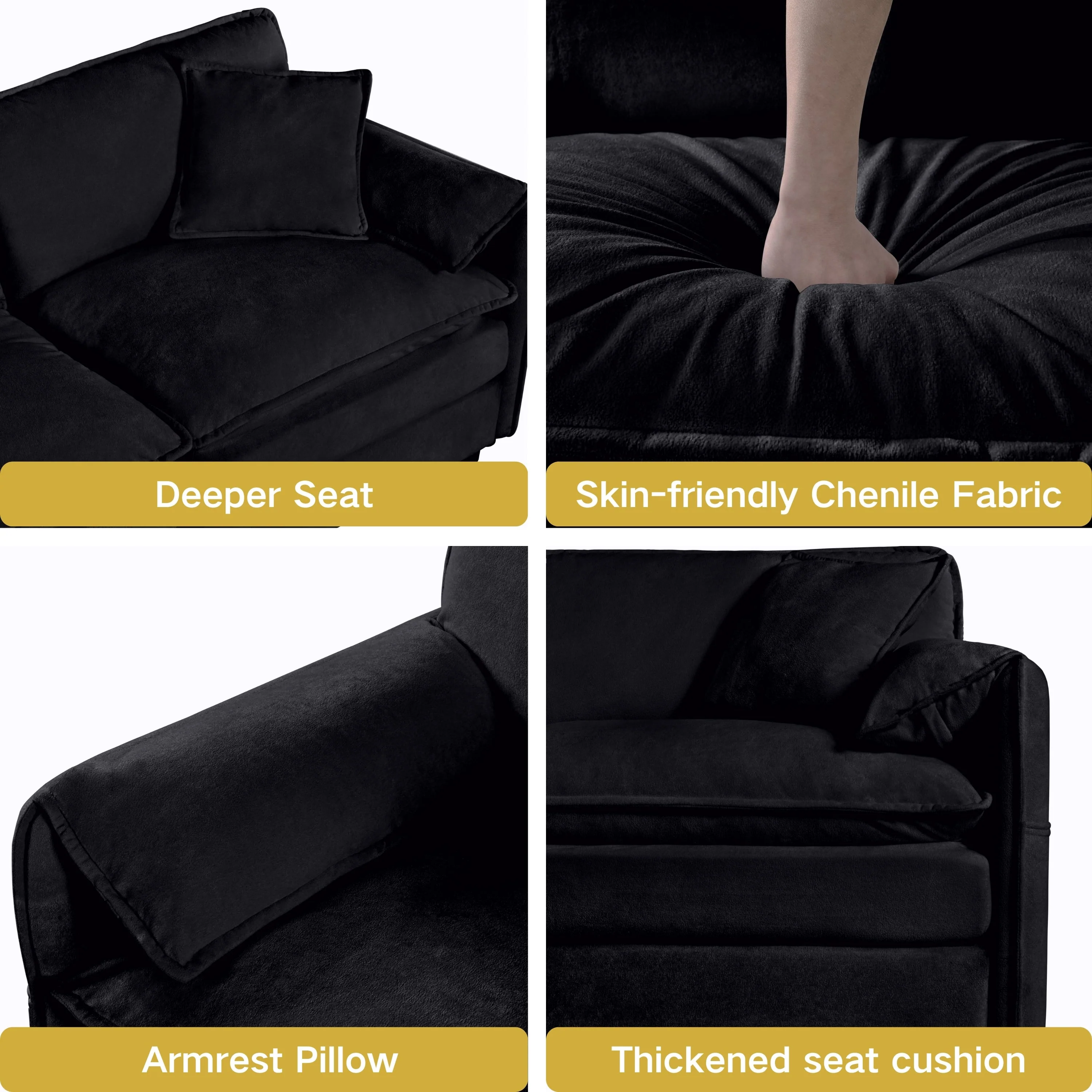 Modular Sectional Sofa, L Shaped Couch Set with Ottoman in Black - Image 6