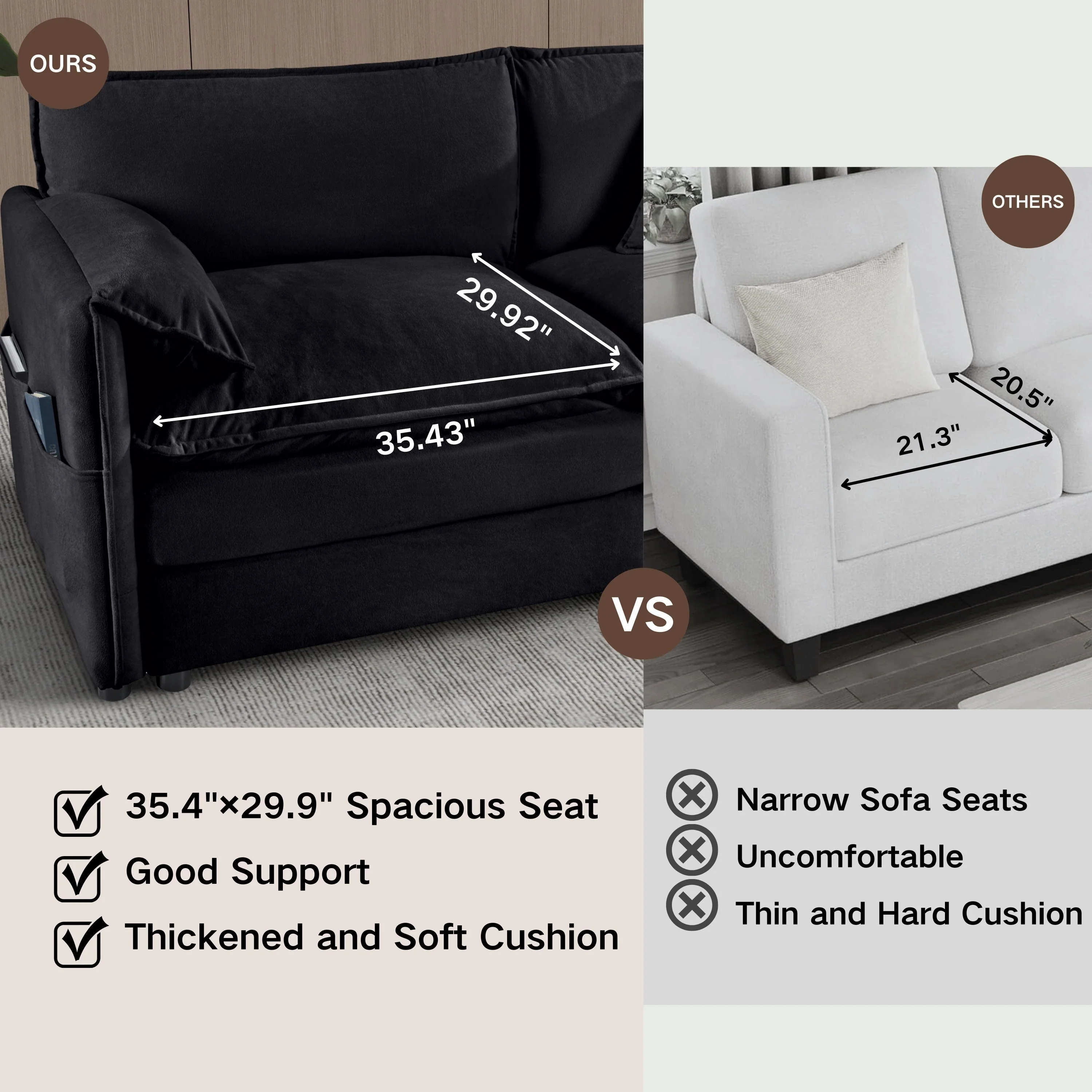 Modular Sectional Sofa, L Shaped Couch Set with Ottoman in Black - Image 8