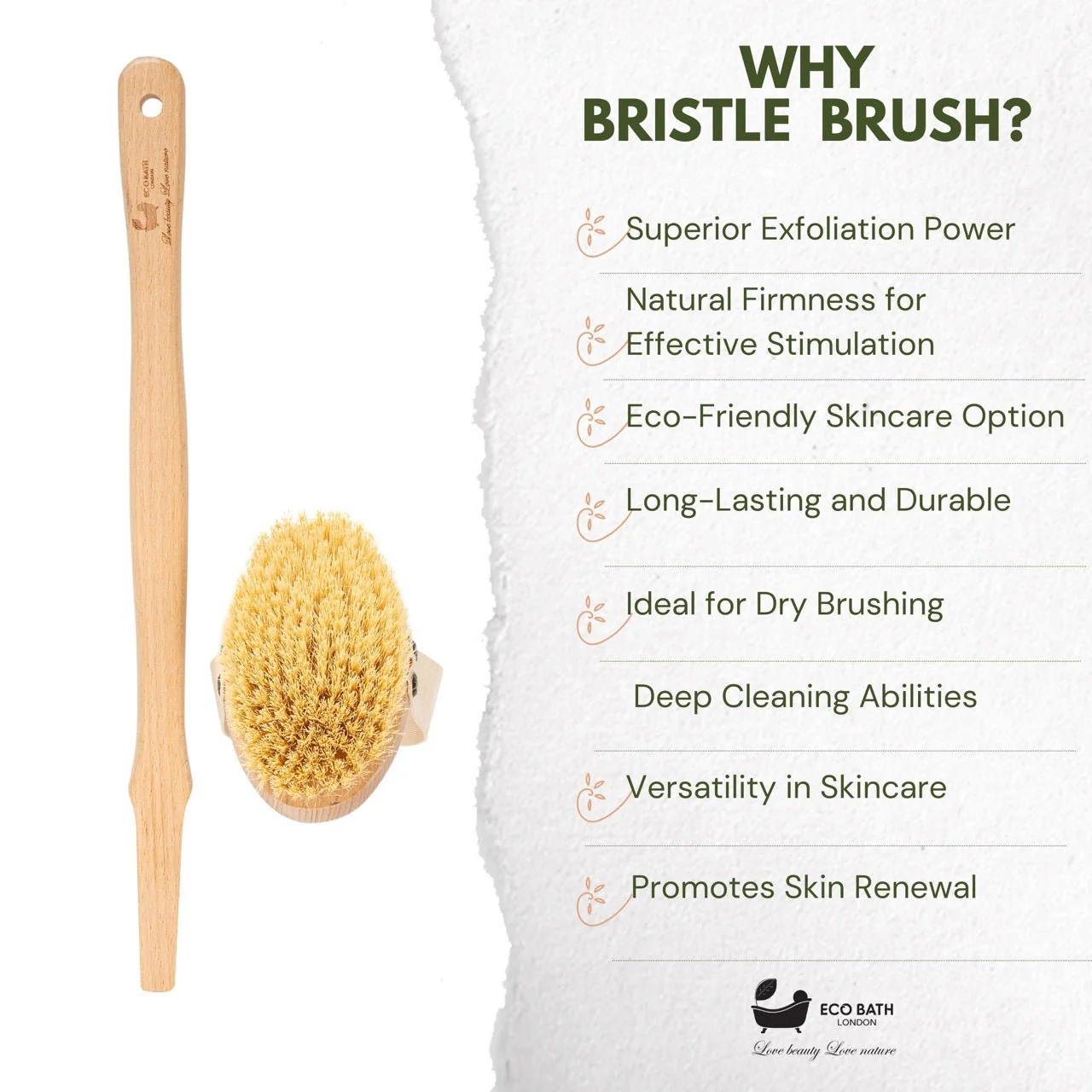 Natural Bristle Body Brush Detachable with Soft Bristles by Eco Bath London - Image 4