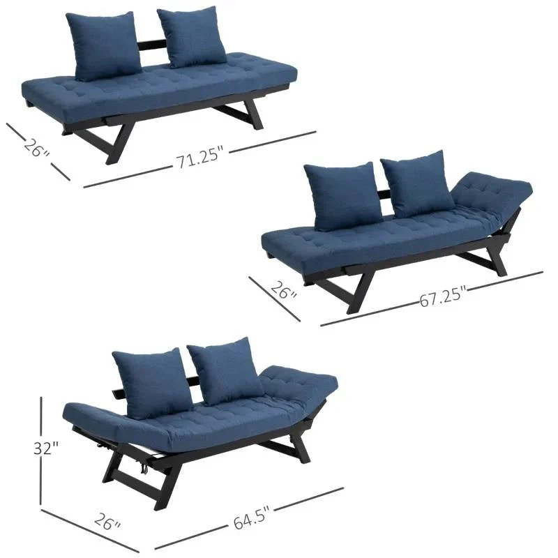 Navy/Black 3 In 1 Convertible Sofa Bed with 2 Large Pillows - Image 4