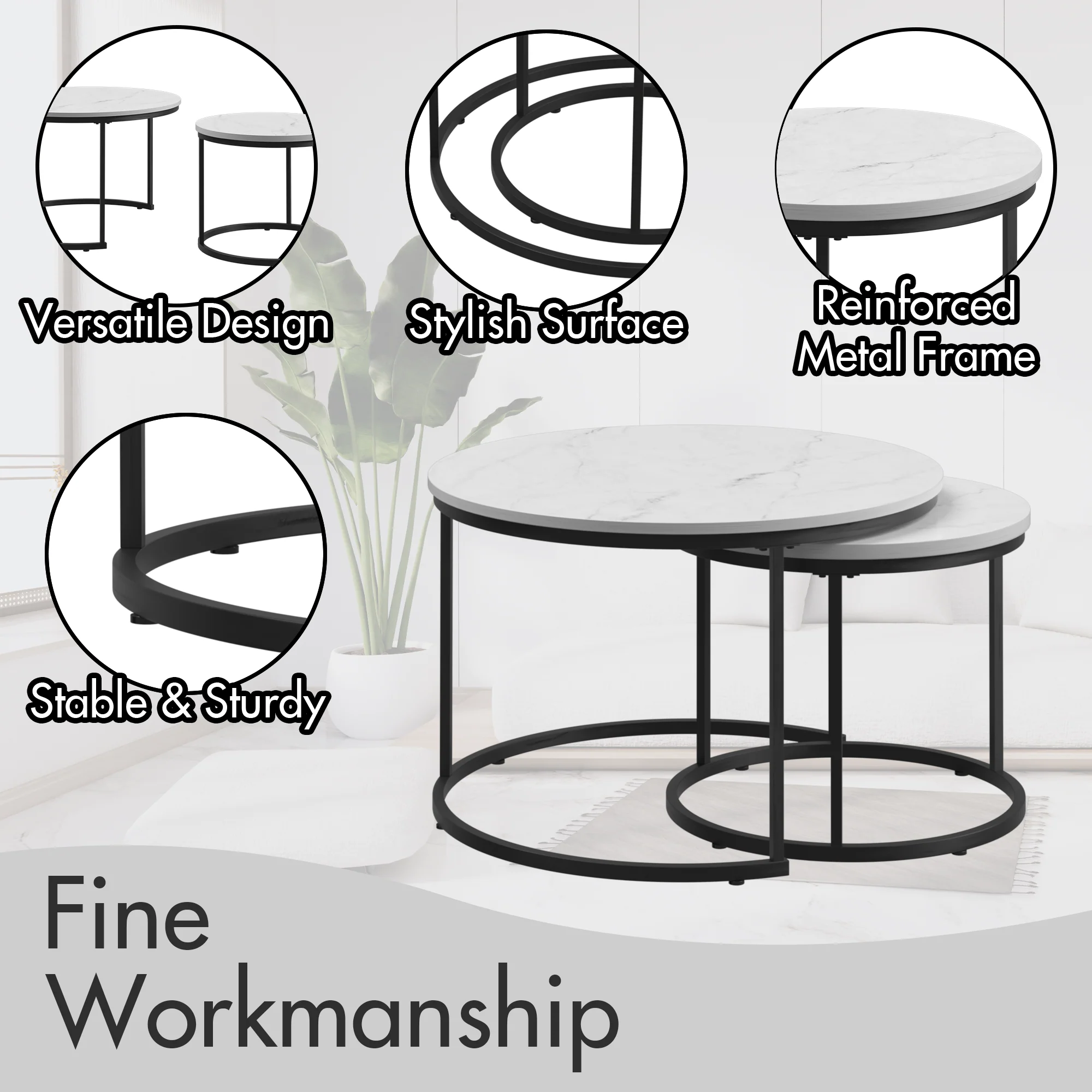 Nesting Coffee Table Set of 2, 27.6inch - Image 10