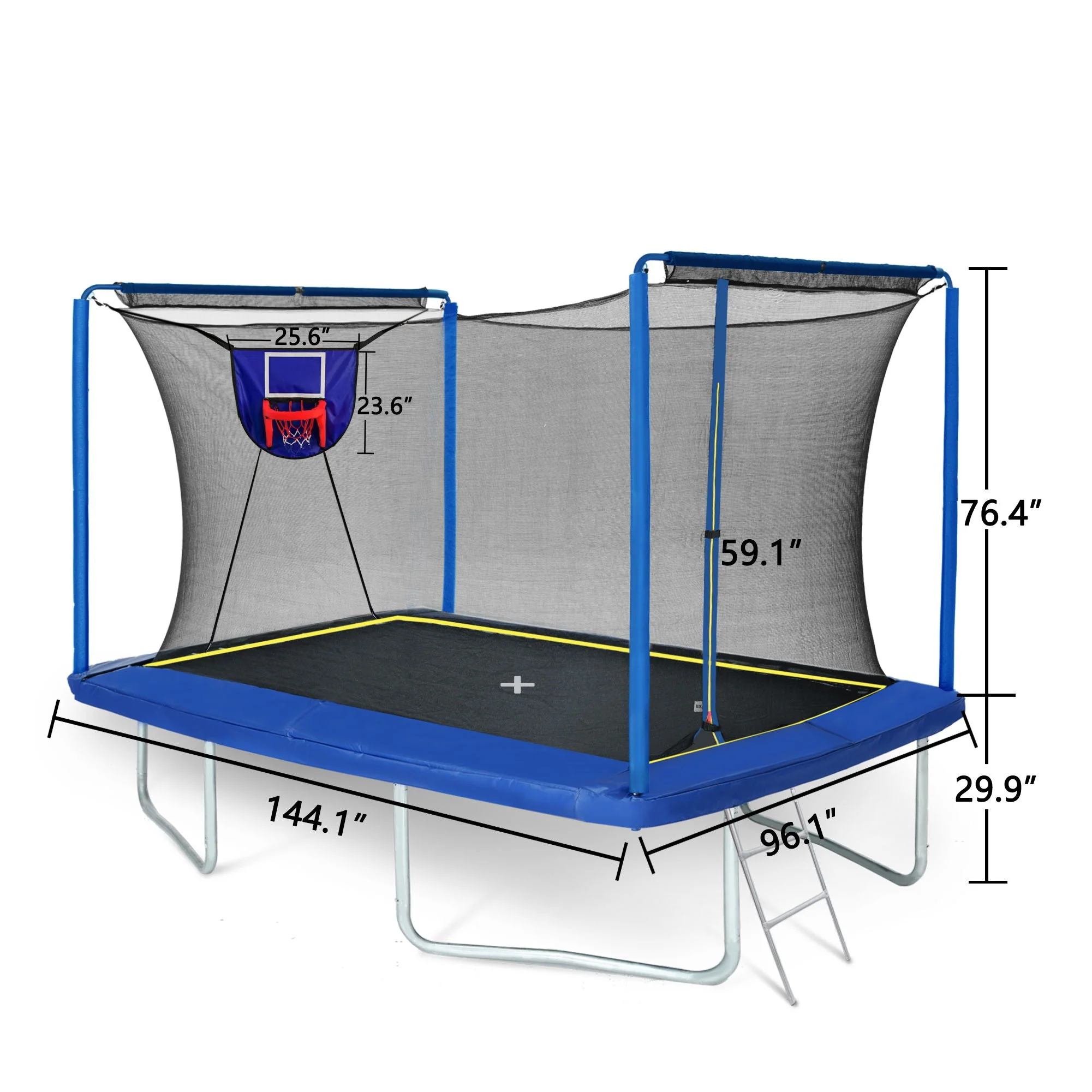 8Ft By 12Ft Rectangular Trampoline With Basketball Board, Ball Inflater And Ladder - Image 3