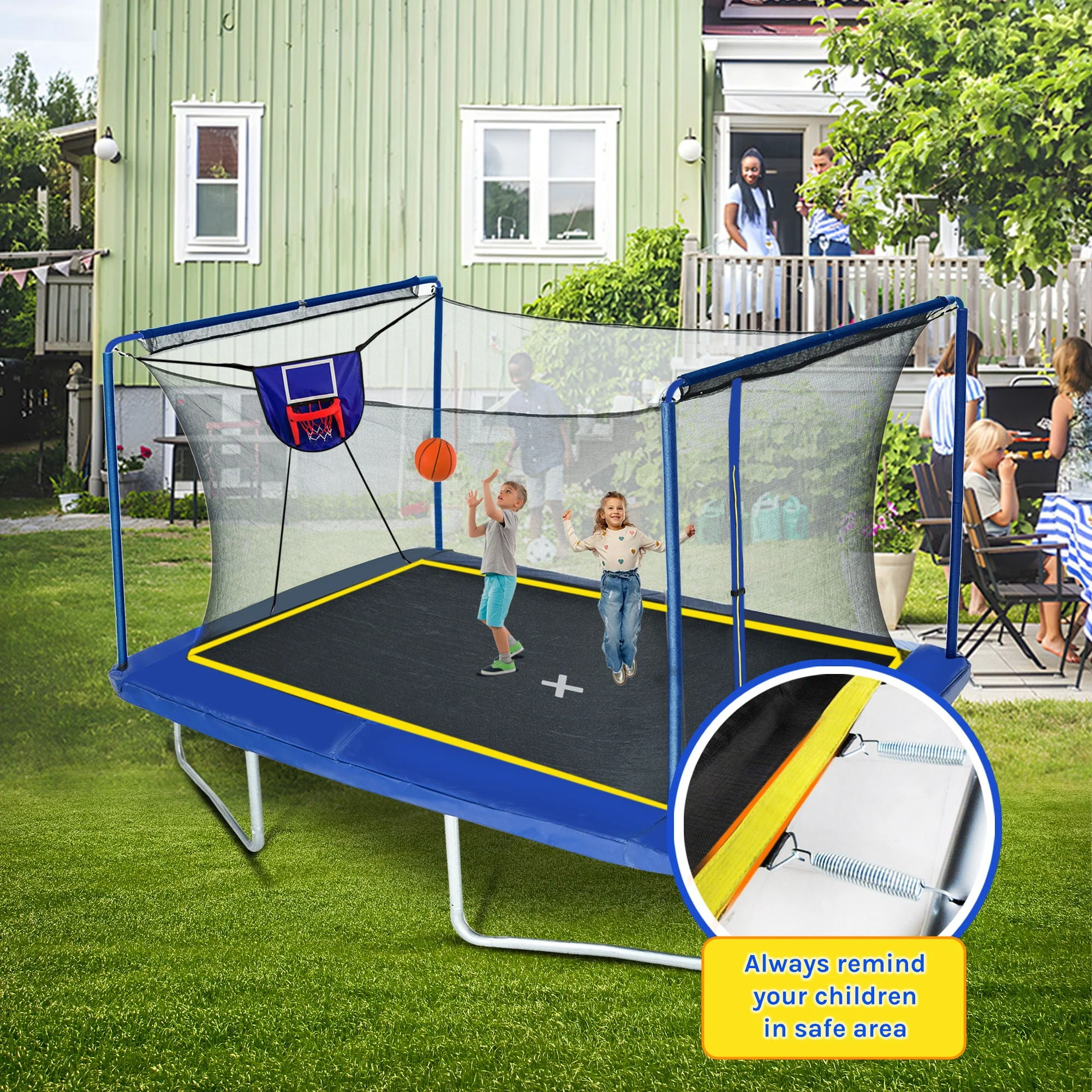 8Ft By 12Ft Rectangular Trampoline With Basketball Board, Ball Inflater And Ladder - Image 4