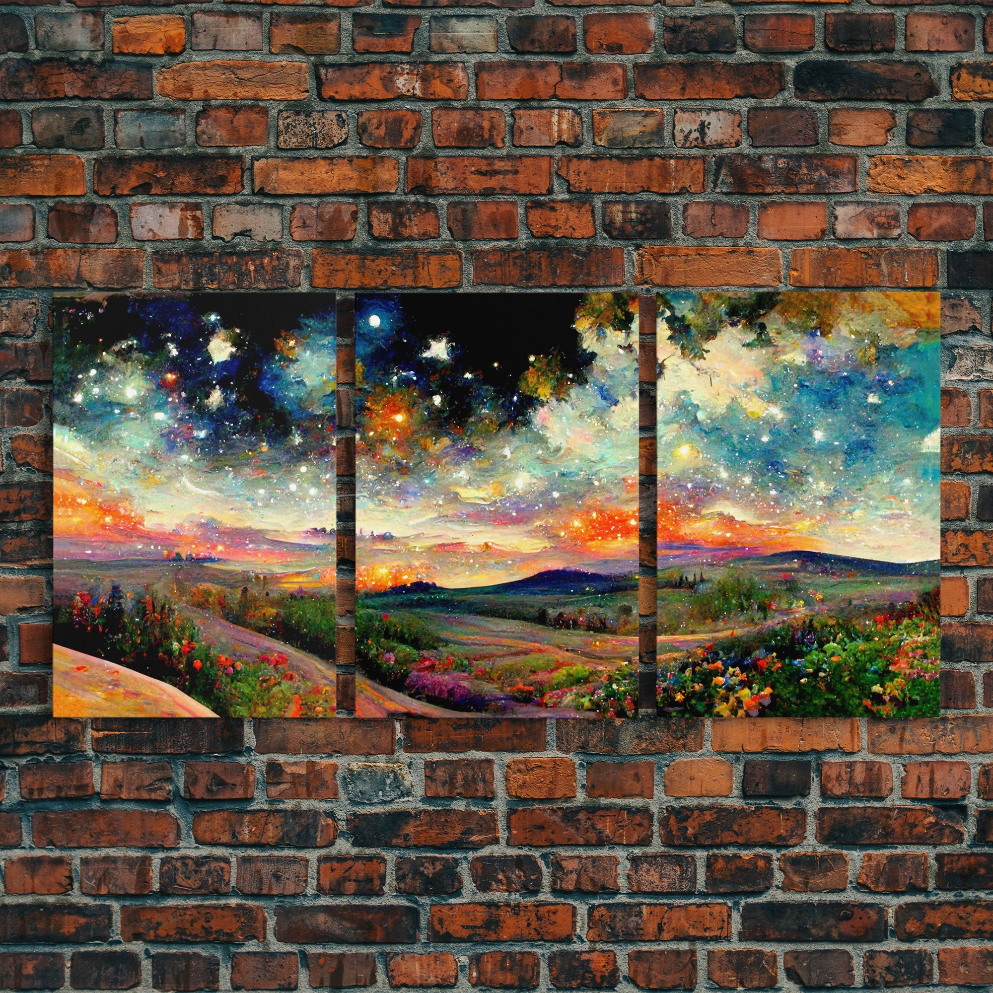 Night Starry Sky Landscape, 3 Piece Wall Art, Ready To Hang Canvas Print - Image 5