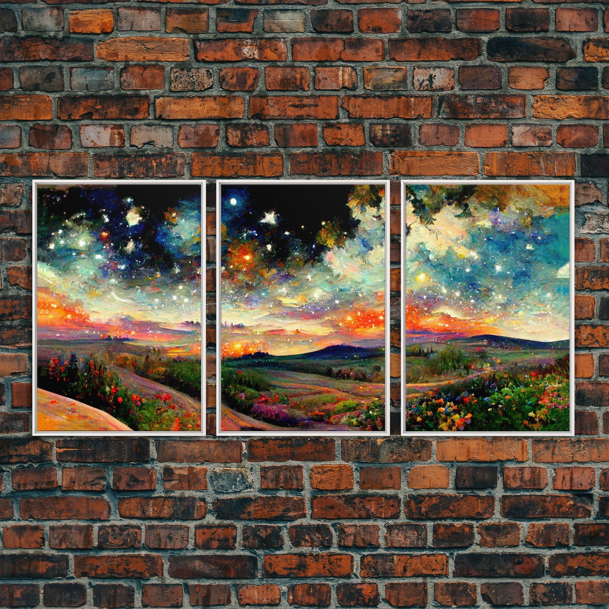 Night Starry Sky Landscape, 3 Piece Wall Art, Ready To Hang Canvas Print - Image 6