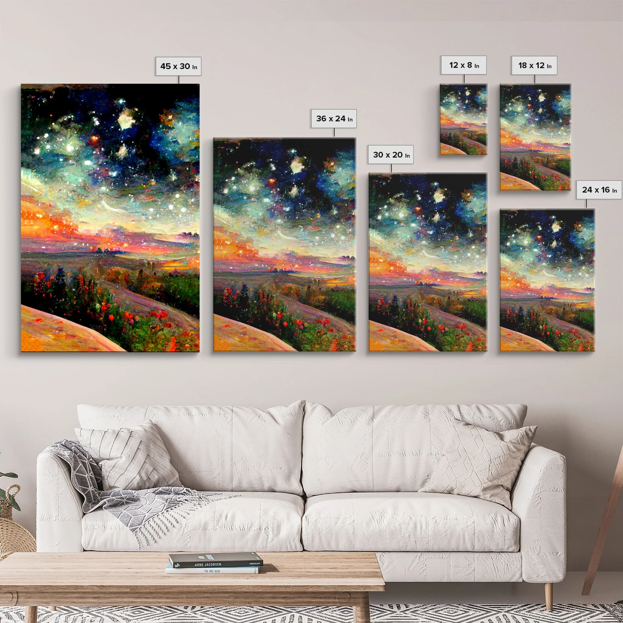 Night Starry Sky Landscape, 3 Piece Wall Art, Ready To Hang Canvas Print - Image 7