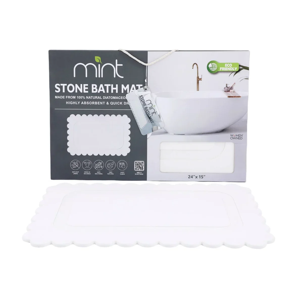 Off White Scallop Stone Bath Mat - 24"x15" - Image 10