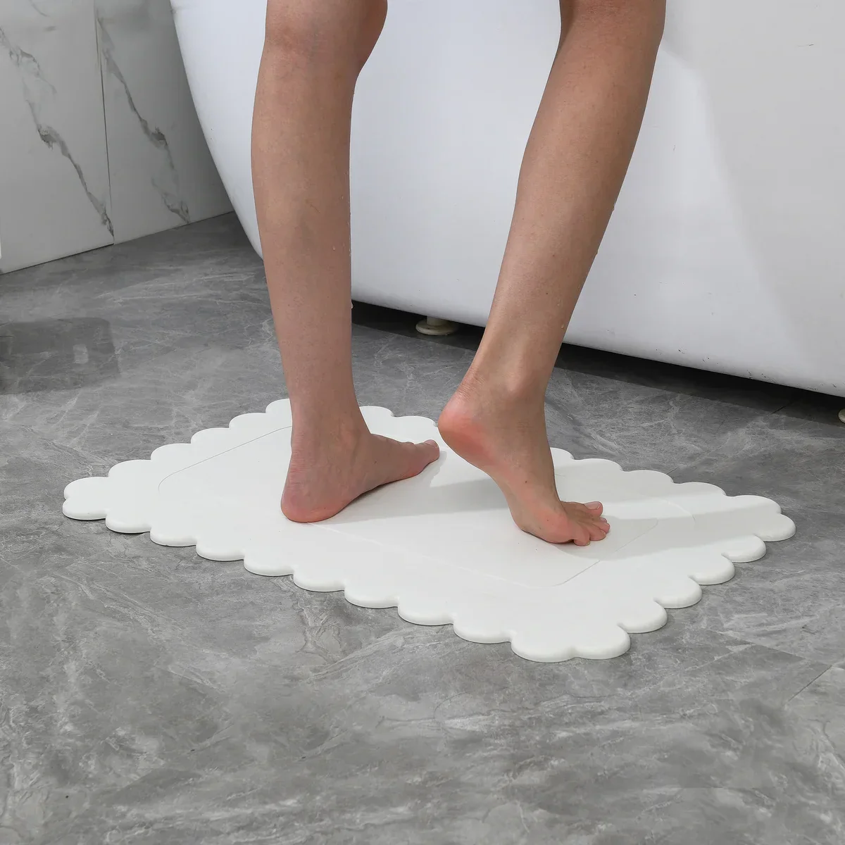 Off White Scallop Stone Bath Mat - 24"x15" - Image 2