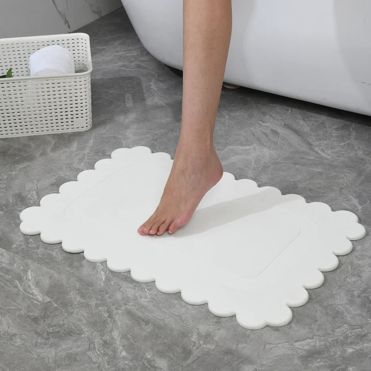 Off White Scallop Stone Bath Mat - 24"x15" - Image 3