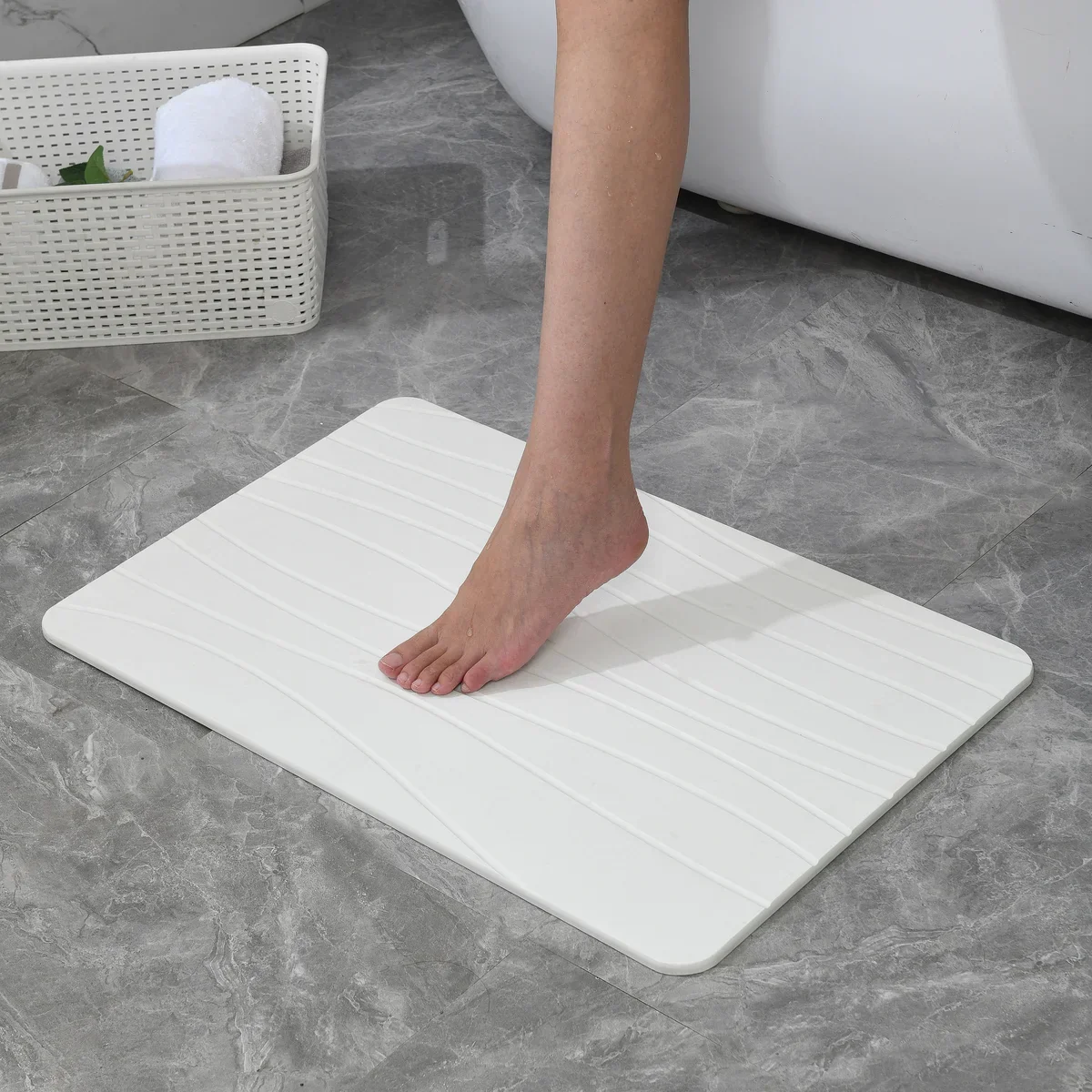 Off White Wave Stone Bath Mat - 24"x15" - Image 3