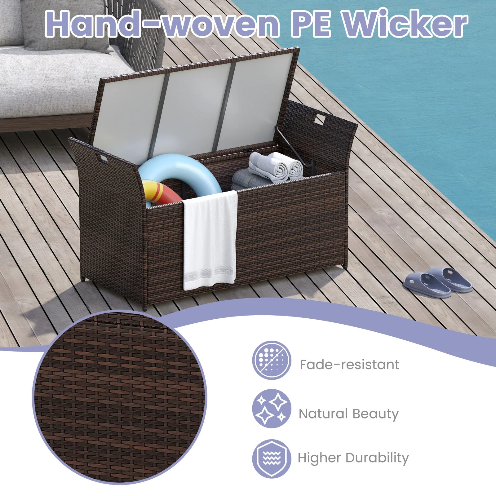 Outdoor Bench with Hand-woven PE Rattan Wicker - Gray - Image 6