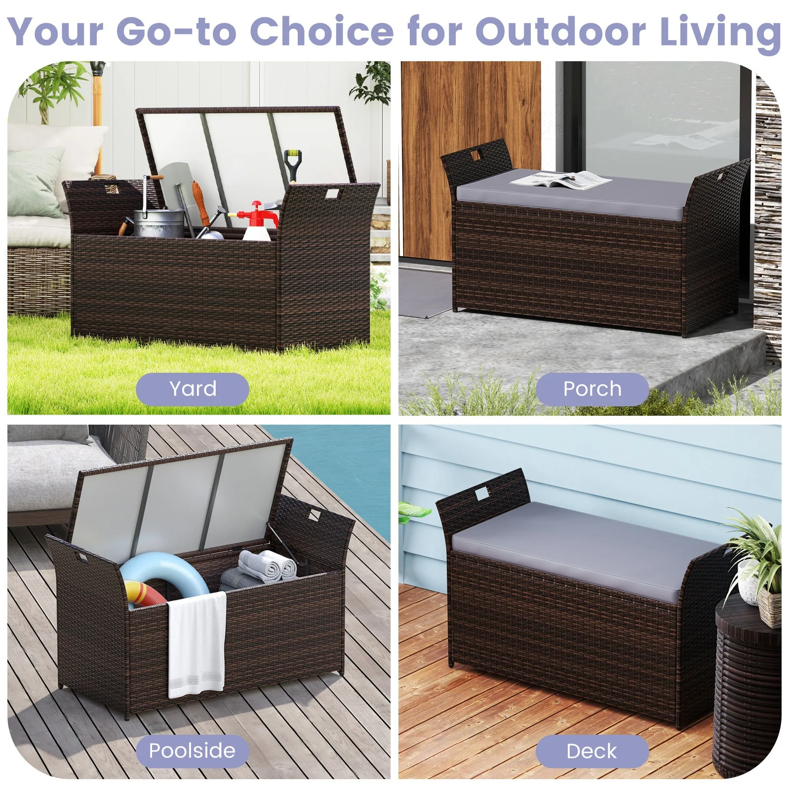 Outdoor Bench with Hand-woven PE Rattan Wicker - Gray - Image 8