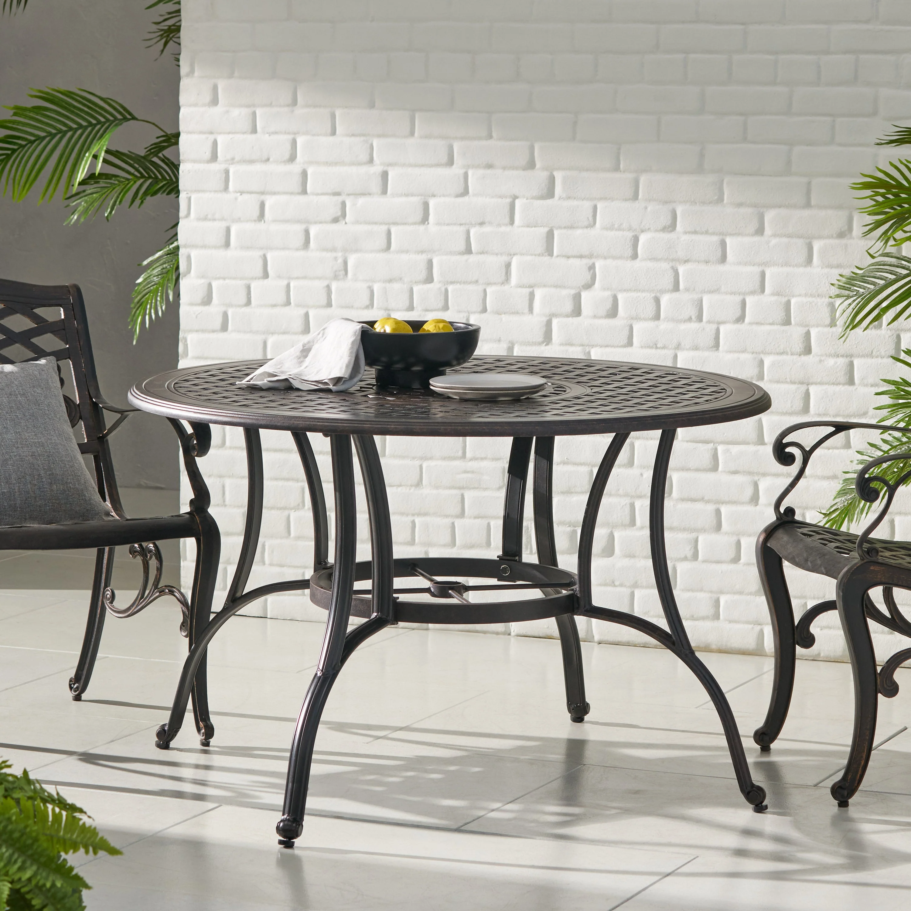 Outdoor Cast Aluminum Circular Dining Table, Bronze - Image 6