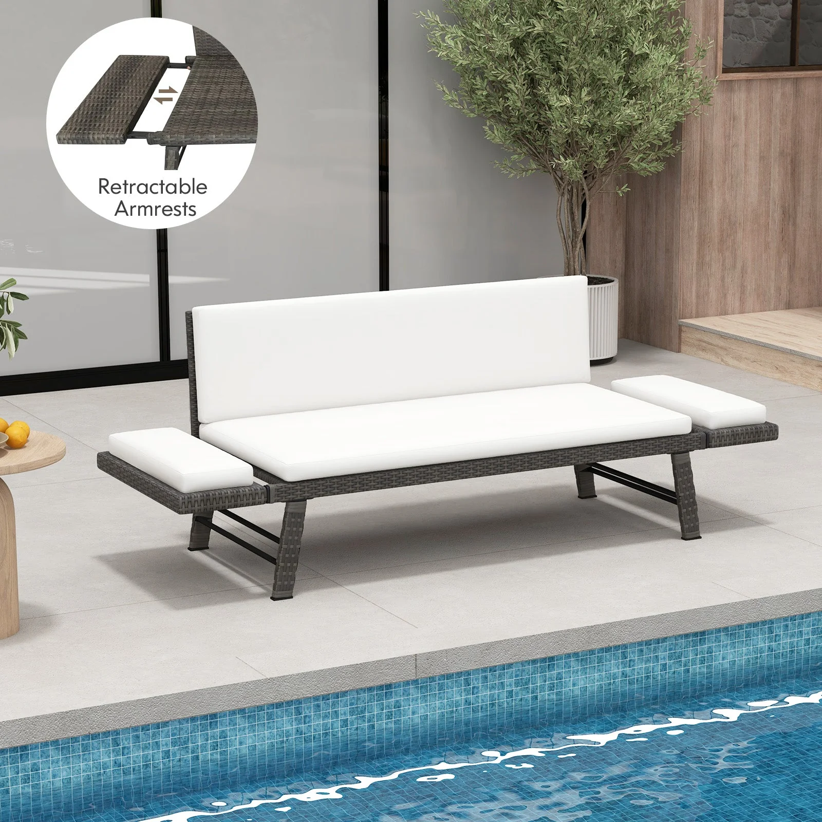 Outdoor Convertible Sofa Daybed with Adjustable Armrests - Off White - Image 6