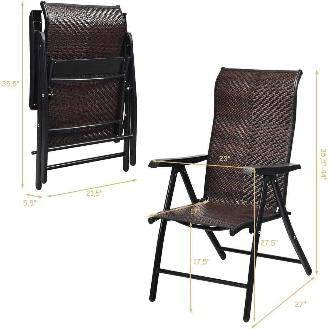 Outdoor/Indoor Folding Patio Chair with Brown Rattan Seat and High Backrest - Image 5
