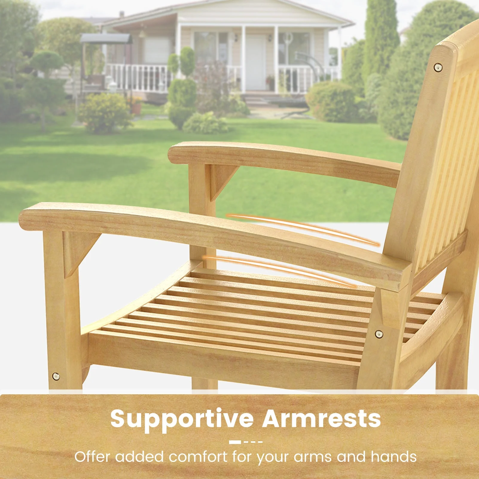 Outdoor Patio Chair with Slatted Seat and Curved Seat - Image 6