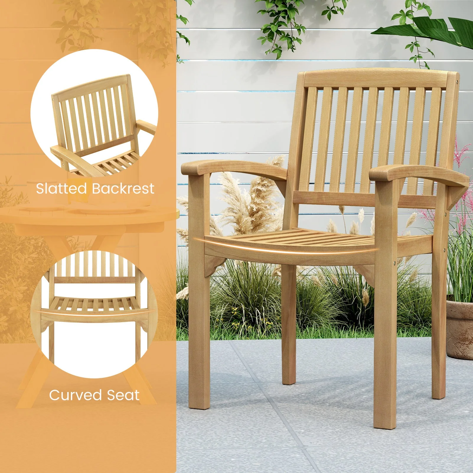 Outdoor Patio Chair with Slatted Seat and Curved Seat - Image 7