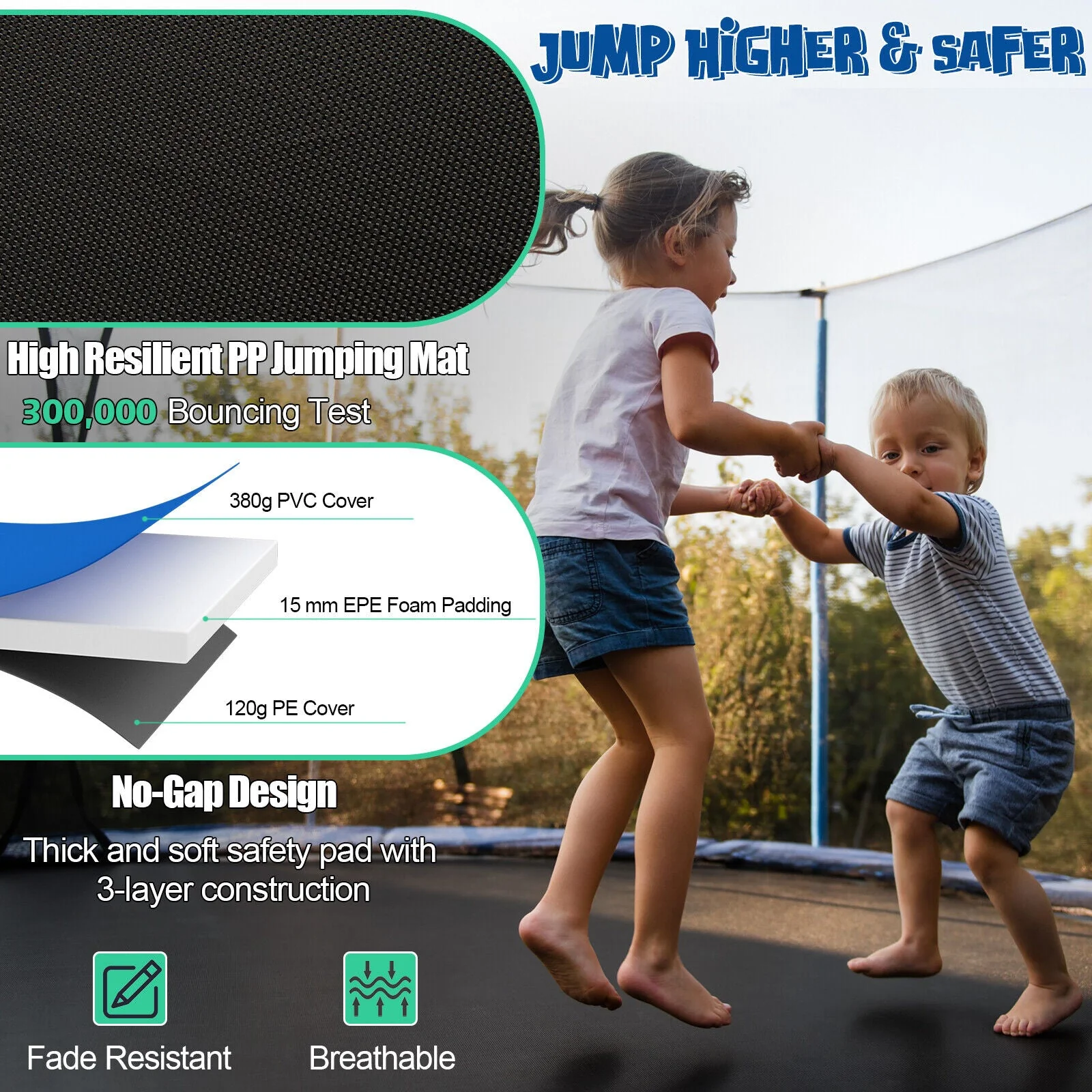 Outdoor Recreational Trampoline with Ladder and Enclosure Net-14 ft - Image 8