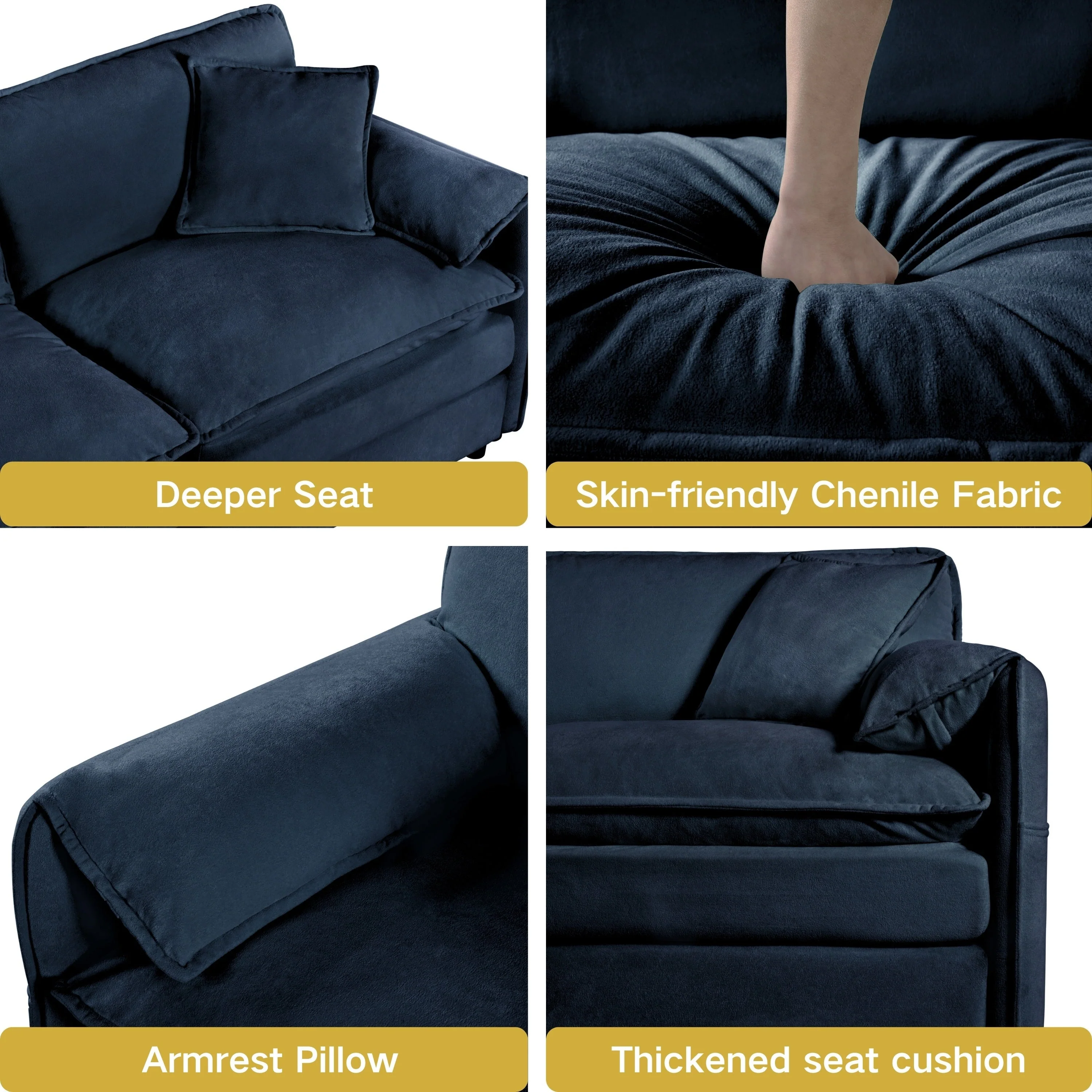 Oversized Deep Seat Sectional Sofa with 3 Ottomans & Pillows, Blue - Image 6