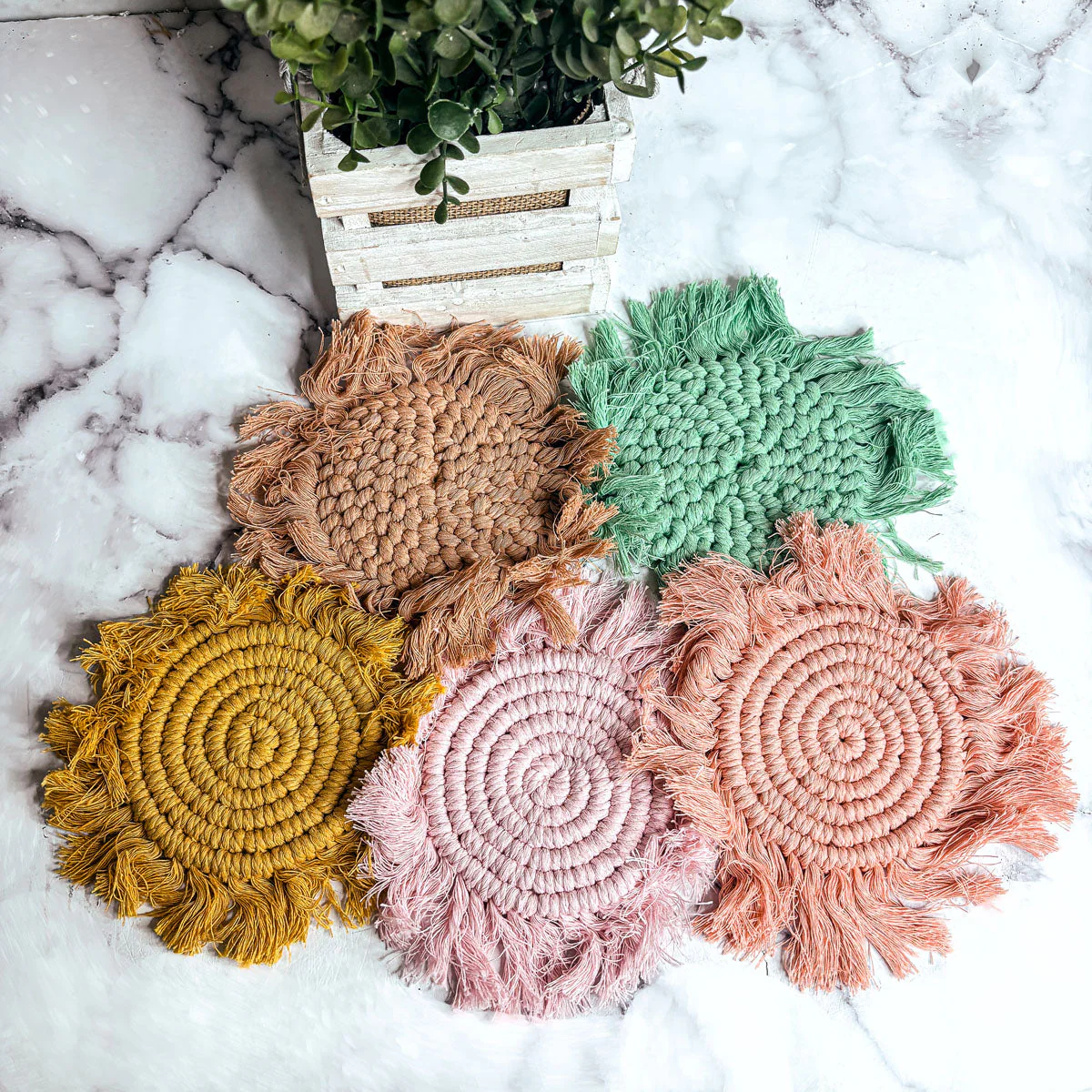 Pastel Braided Tassel Coasters - Image 2