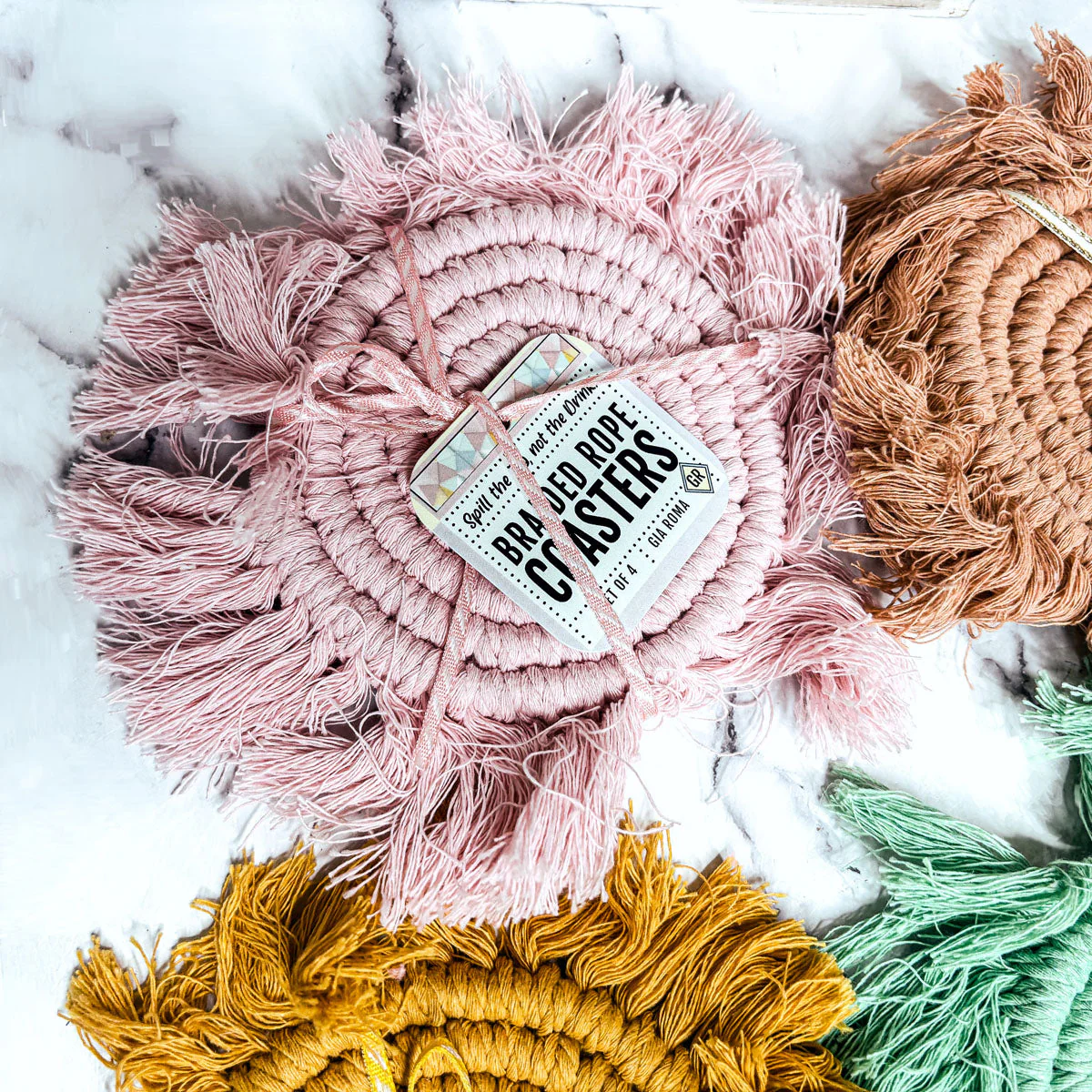 Pastel Braided Tassel Coasters - Image 23