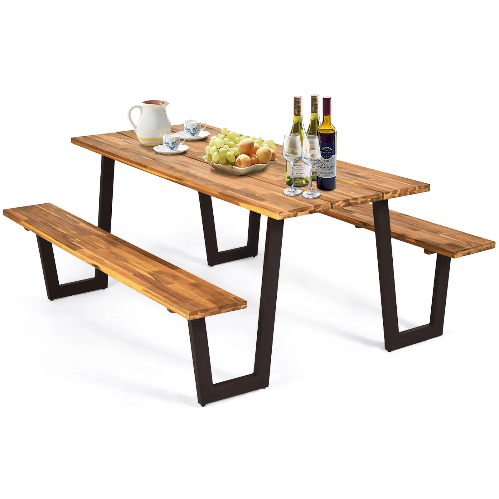 Patented 70 Inch Dining Table Set with Seats and Umbrella Hole - Image 4