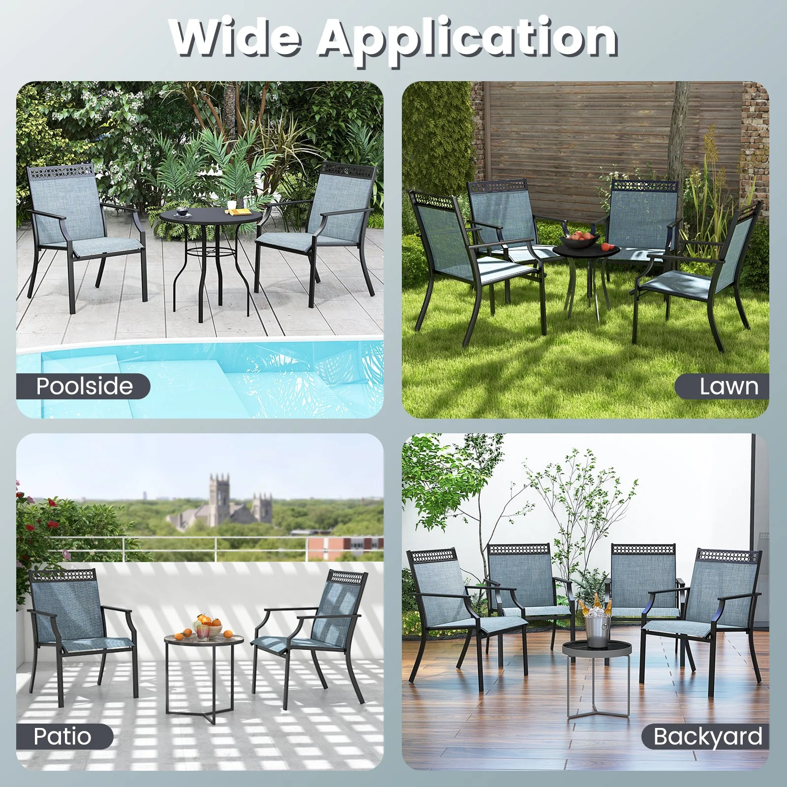 Patio Chairs Set of 2 with All Weather Breathable Fabric - Blue - Image 8