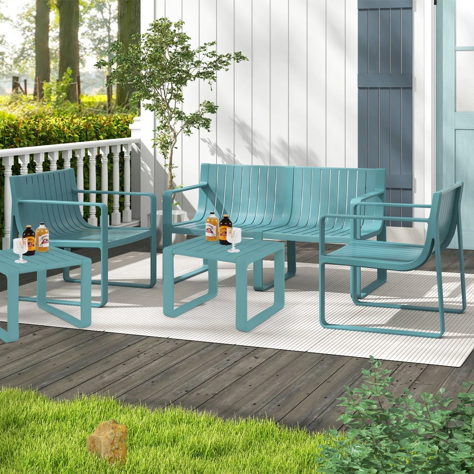 Patio Chairs Set of 2 with Curved Backrests and Seats - Blue - Image 2